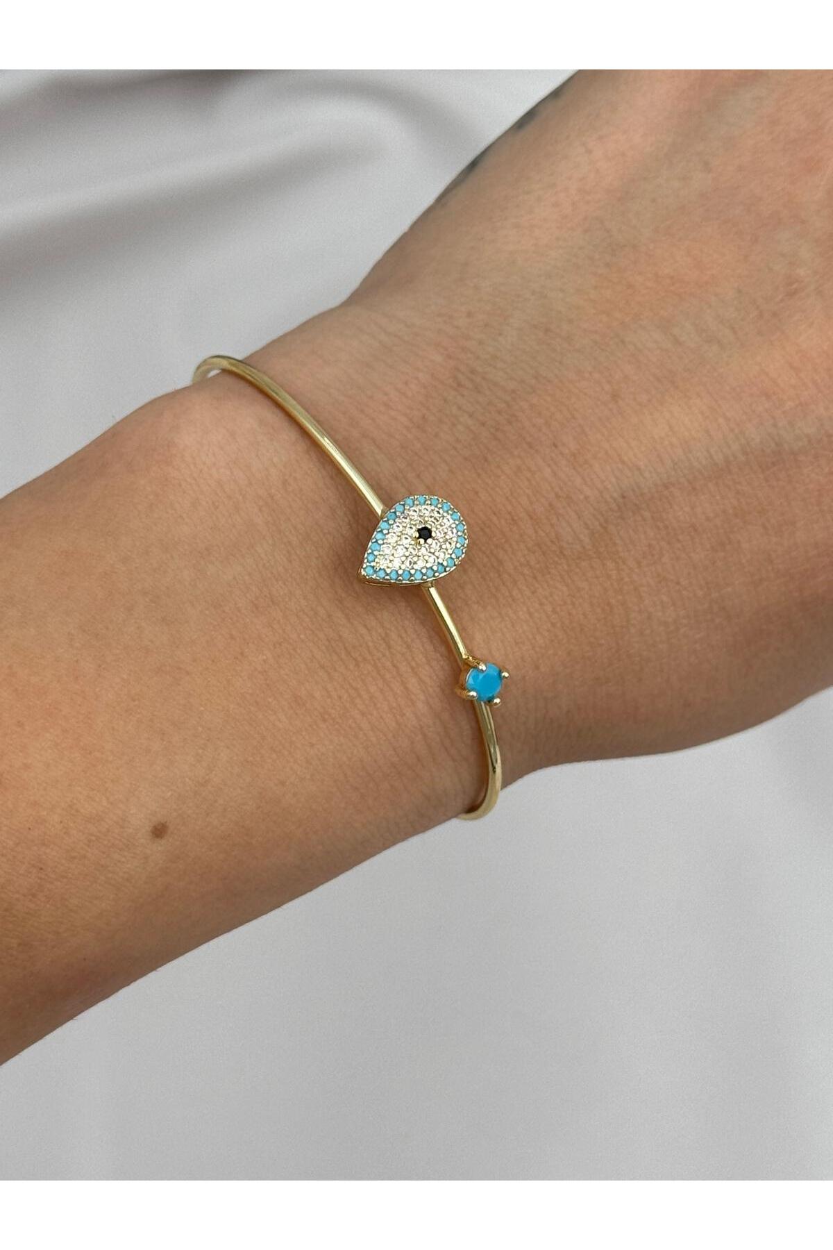 VIP Damla Nazar ve Mavi Taş Detaylı Ayarlanabilir Bileklik