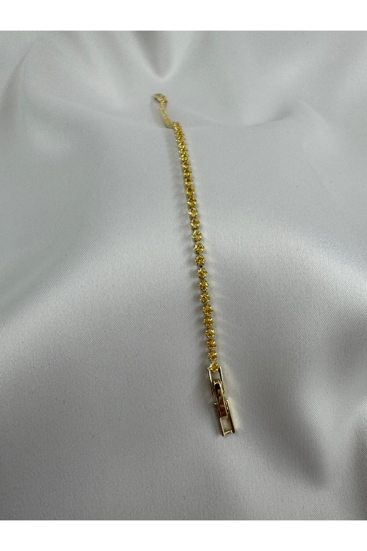 Sarı Taşlı Zarif Gold Renk Ayarlanabilir 17+2CM Çelik Bileklik