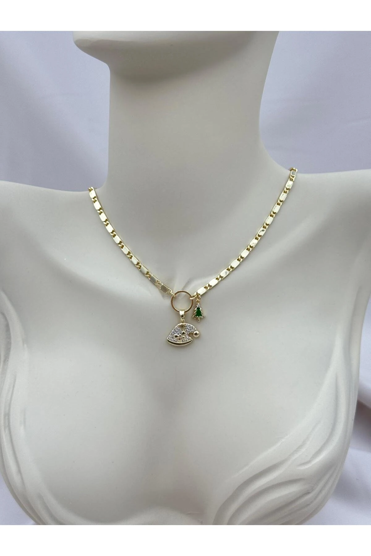 VIP Yılbaşı Şapka ve Ağaç Figürlü Gold 50+5 cm Ayarlanabilir Kolye