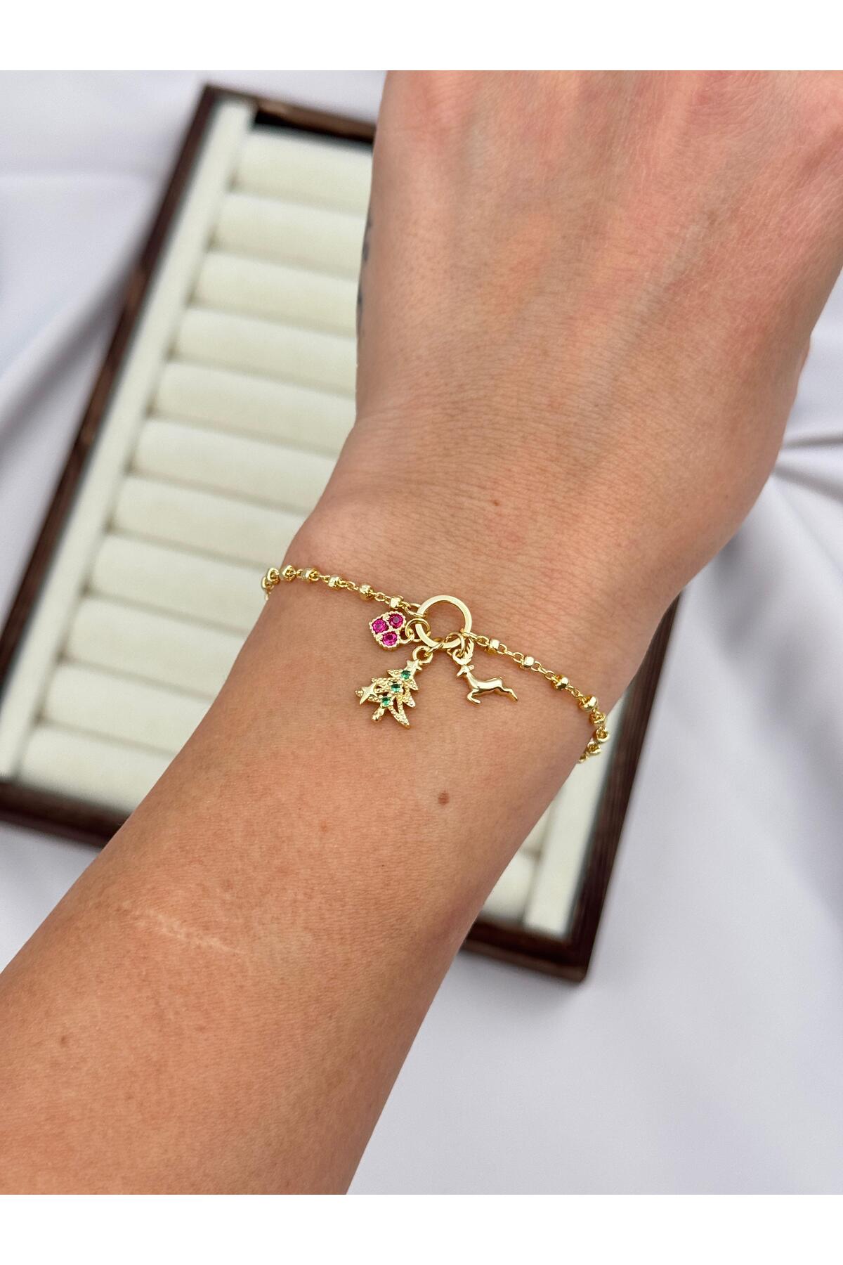 VIP Yılbaşı Figürlü Charm 16+4 cm Ayarlanabilir Gold Bileklik