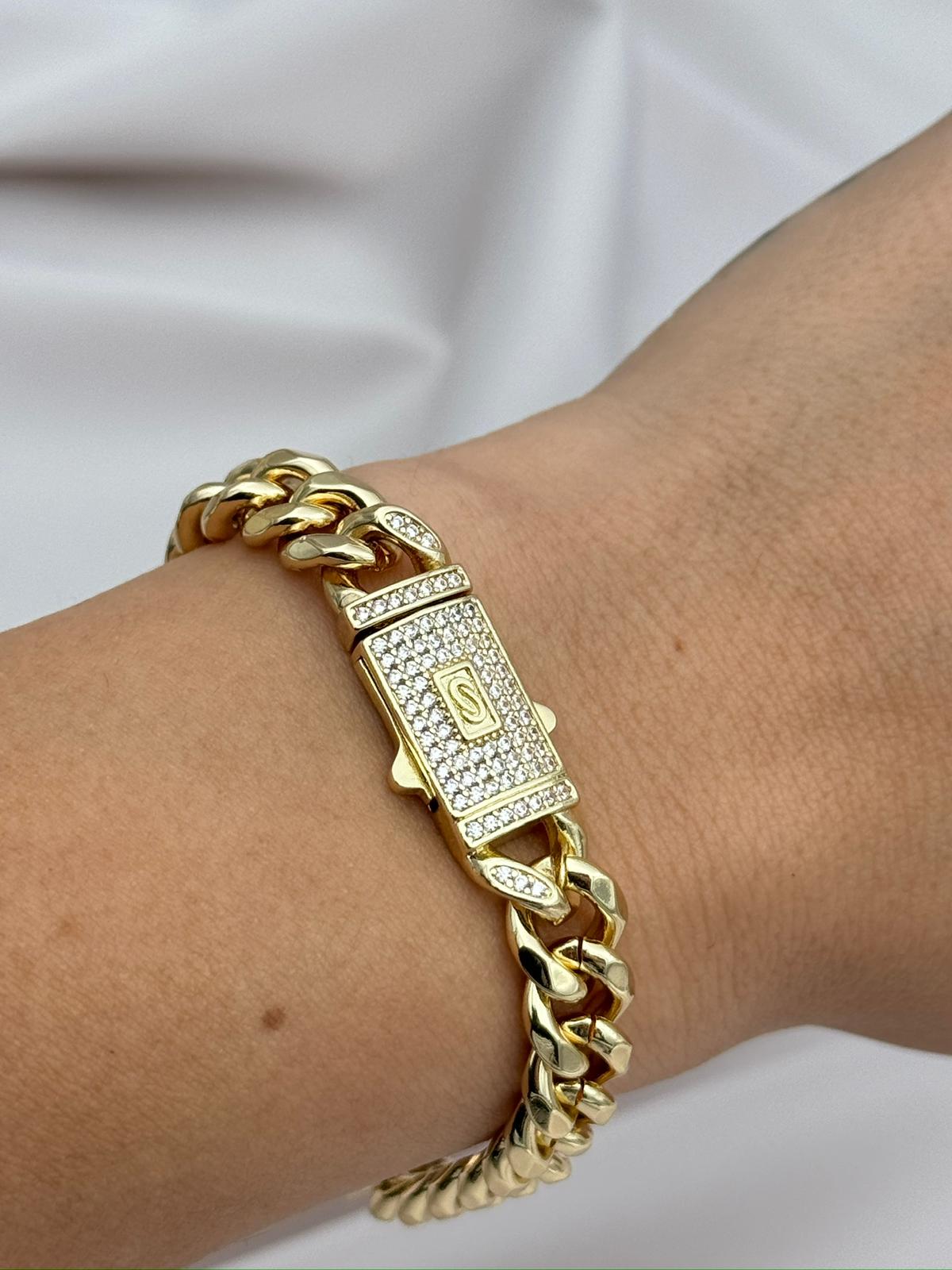 Gurmet Chain Gold Plated 17CM Zircon Stone Steel Bracelet