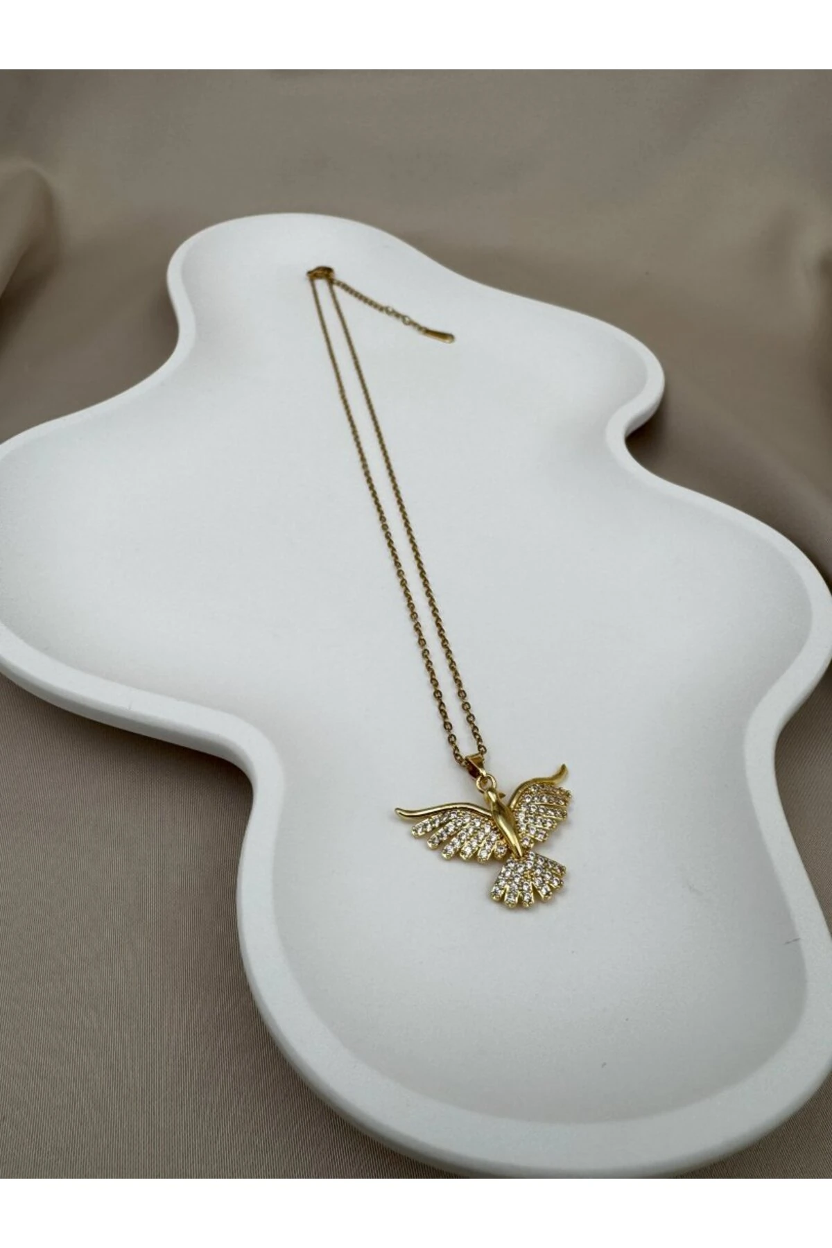 Anka Kuşu Figürlü Taşlı Gold Renk 40+5CM Ayarlanabilir Kolye