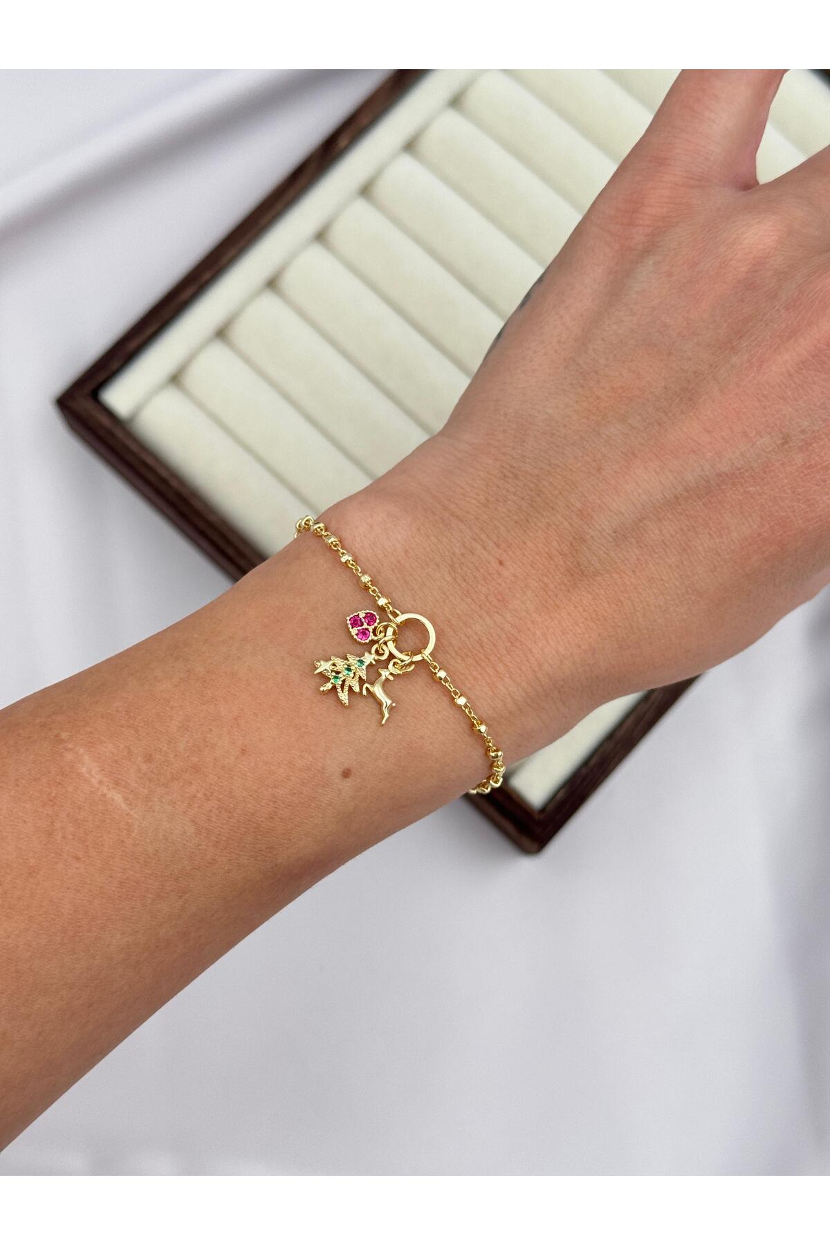 VIP Yılbaşı Figürlü Charm 16+4 cm Ayarlanabilir Gold Bileklik