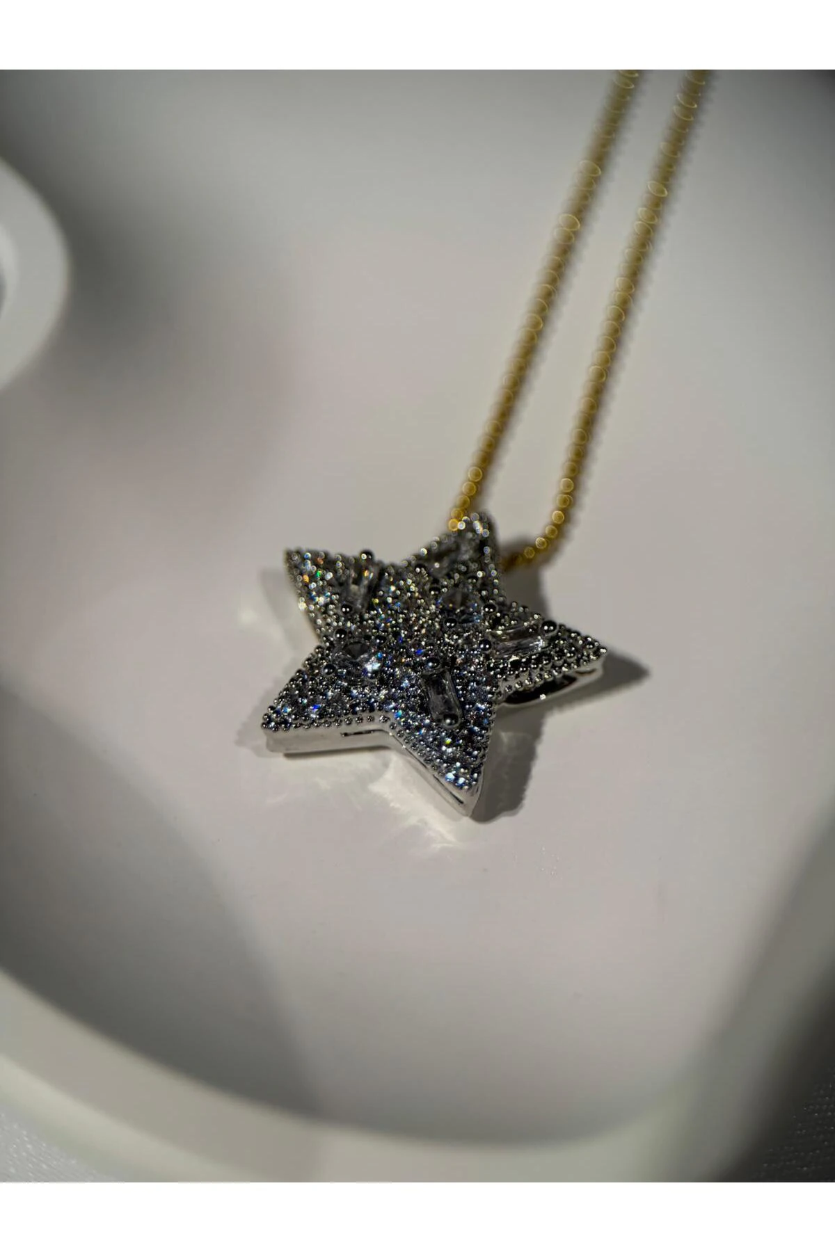 Yıldız Motifli Taş Detaylı Gold 40+5CM Ayarlanabilir Kararmaz Çelik Kolye