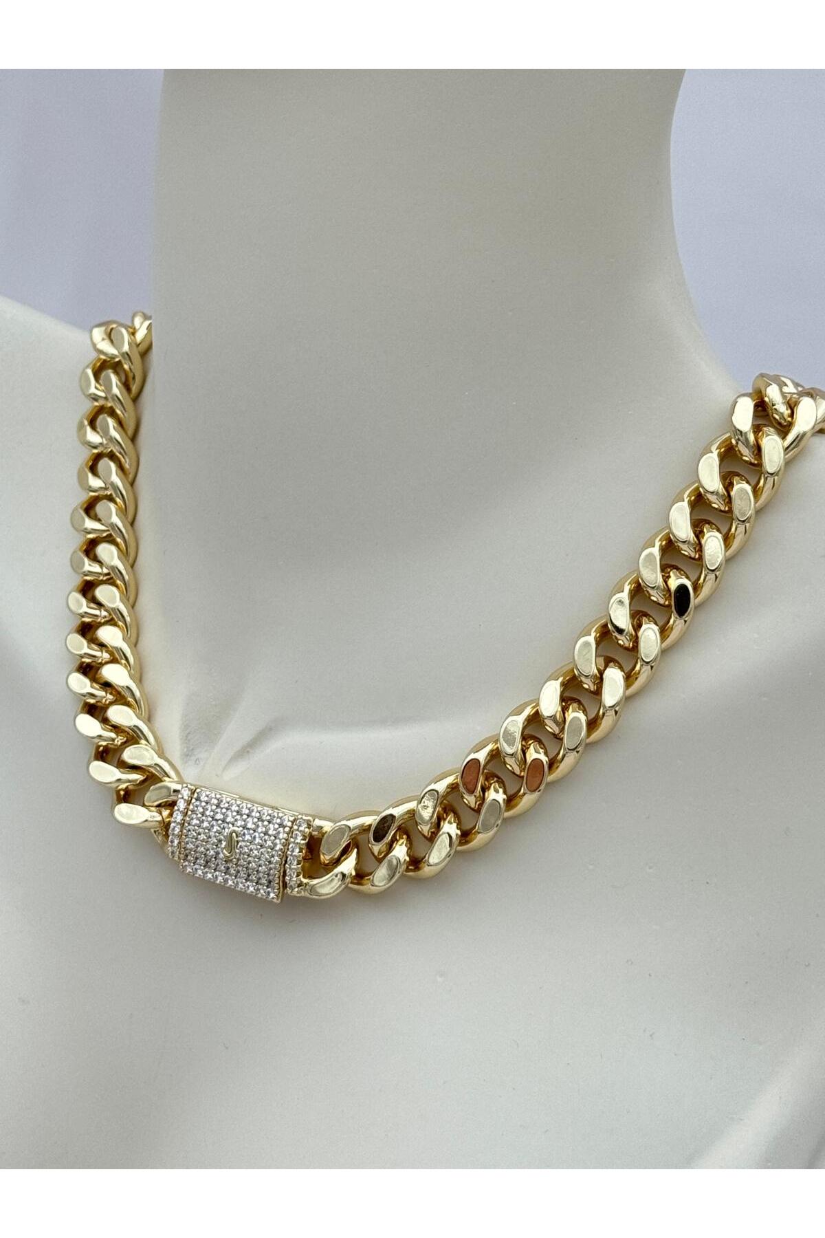 Xuping Kalın Gurmet Zincir Taş Detaylı 45 cm Gold Renk Kolye