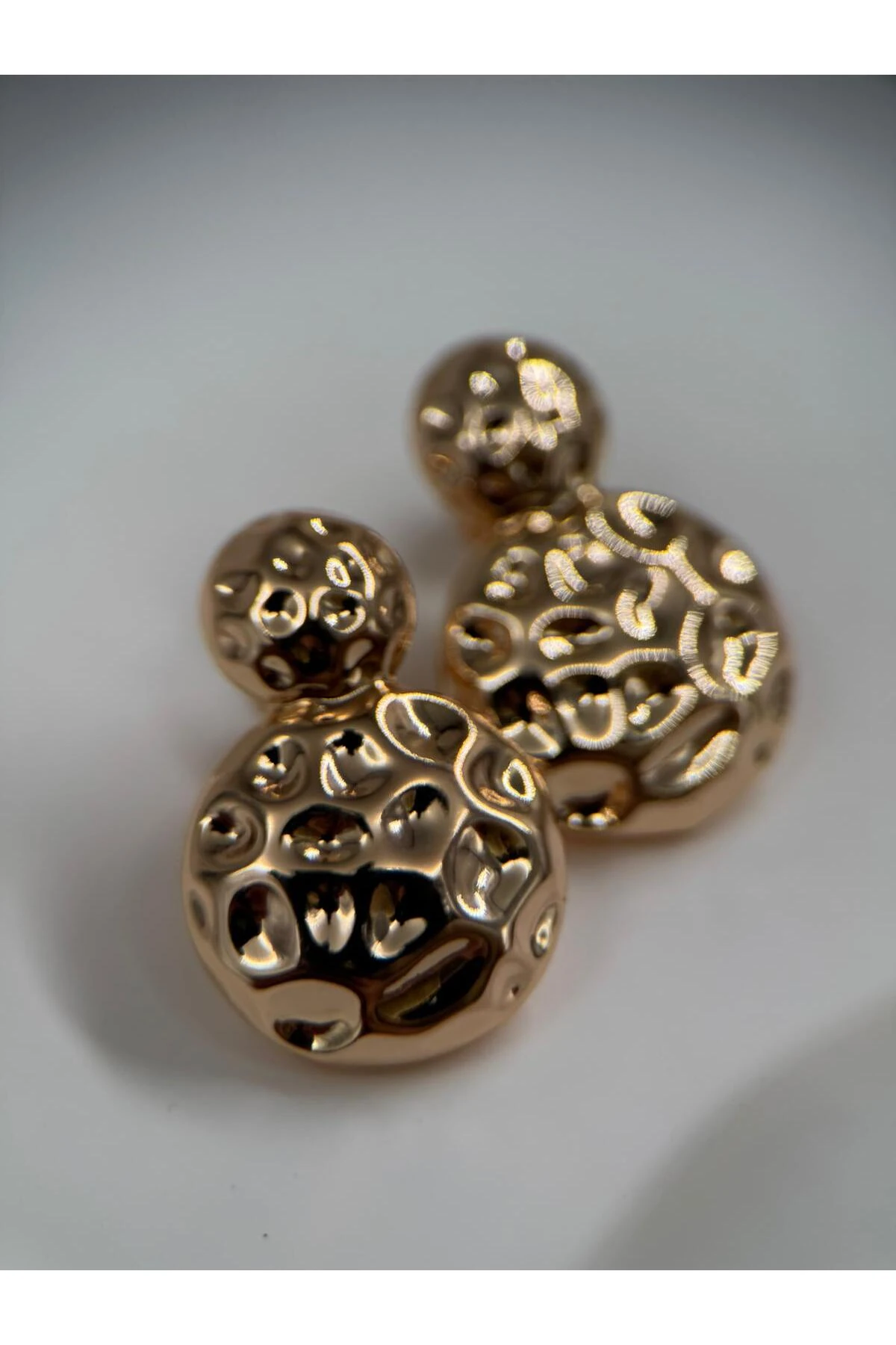 Dokulu Rose Gold VIP Yuvarlak Küpe