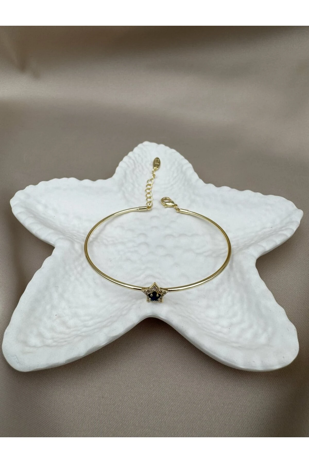 Lacivert Taşlı Yıldız Figürlü Ayarlanabilir Gold Bileklik