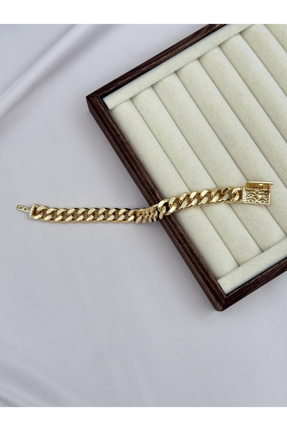 Xuping Kalın Gurmet Zincir Taşlı 18 cm Gold Bileklik