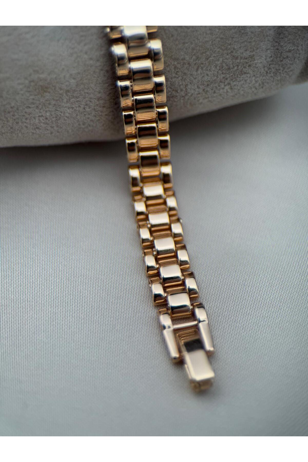 Dickes, verstellbares Stahlarmband in Roségold, 17+2 cm.