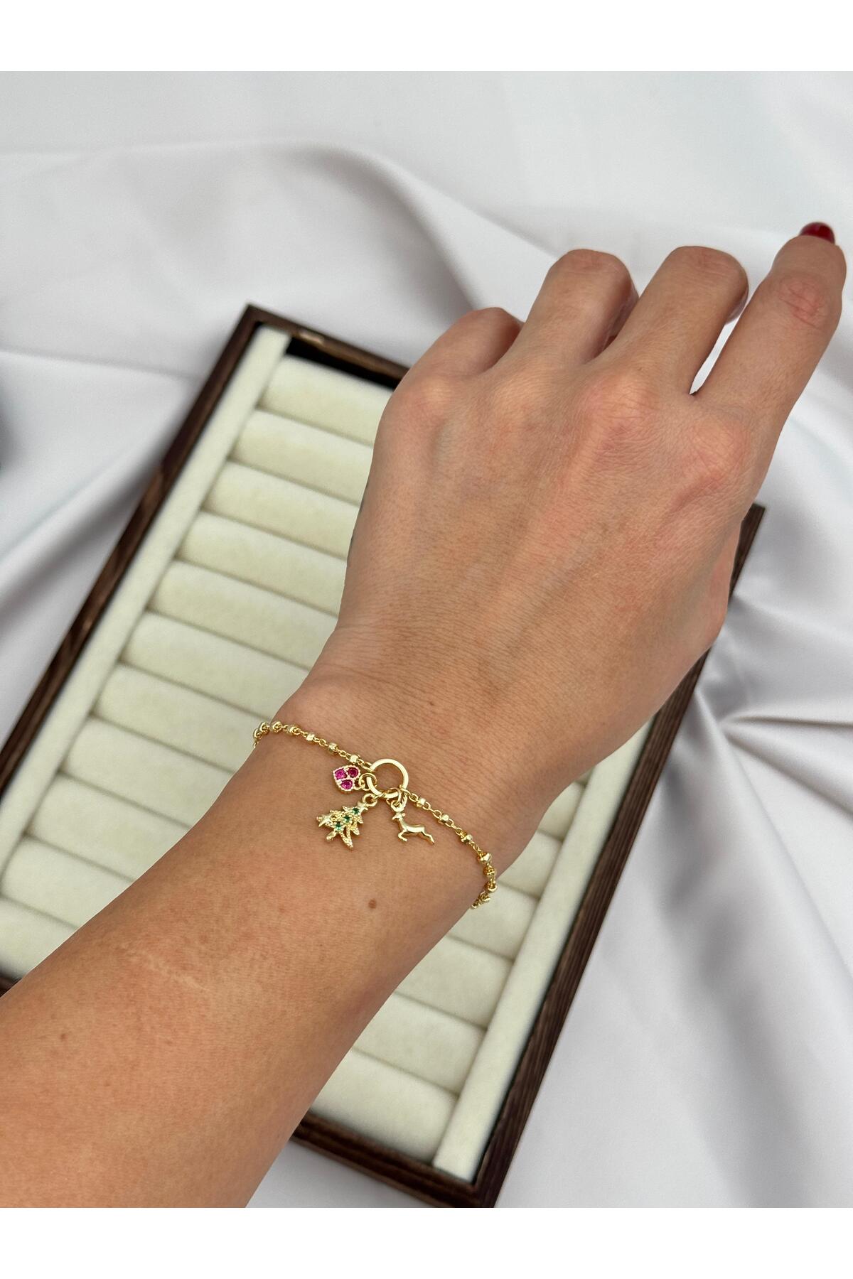 VIP Yılbaşı Figürlü Charm 16+4 cm Ayarlanabilir Gold Bileklik