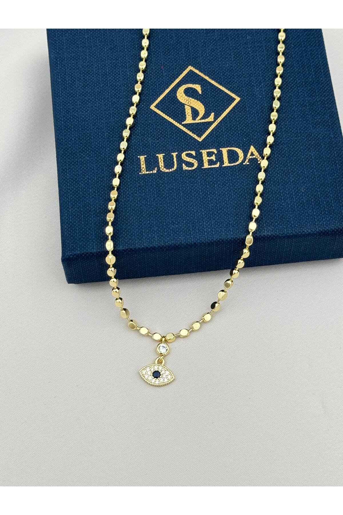 VIP Nazar Göz Figürlü Taşlı Gold Zincir 45+5 cm Ayarlanabilir Kadın Kolye