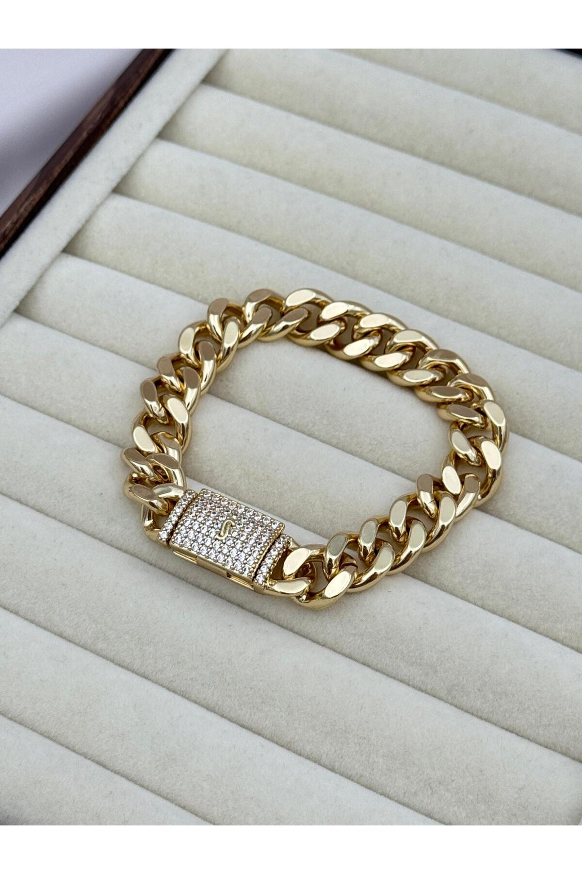 Xuping Kalın Gurmet Zincir Taş Detaylı 45 cm Gold Renk Kolye