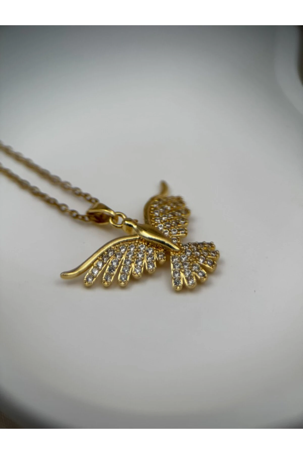 Anka Kuşu Figürlü Taşlı Gold Renk 40+5CM Ayarlanabilir Kolye