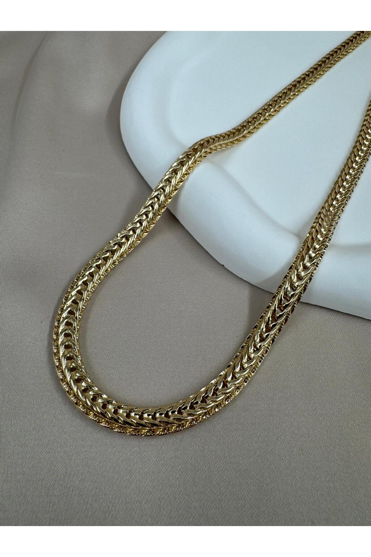 Gold Renk Örgü Zincir 55CM Çelik Kolye