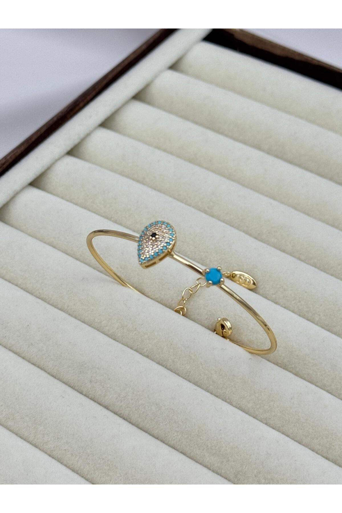 VIP Damla Nazar ve Mavi Taş Detaylı Ayarlanabilir Bileklik