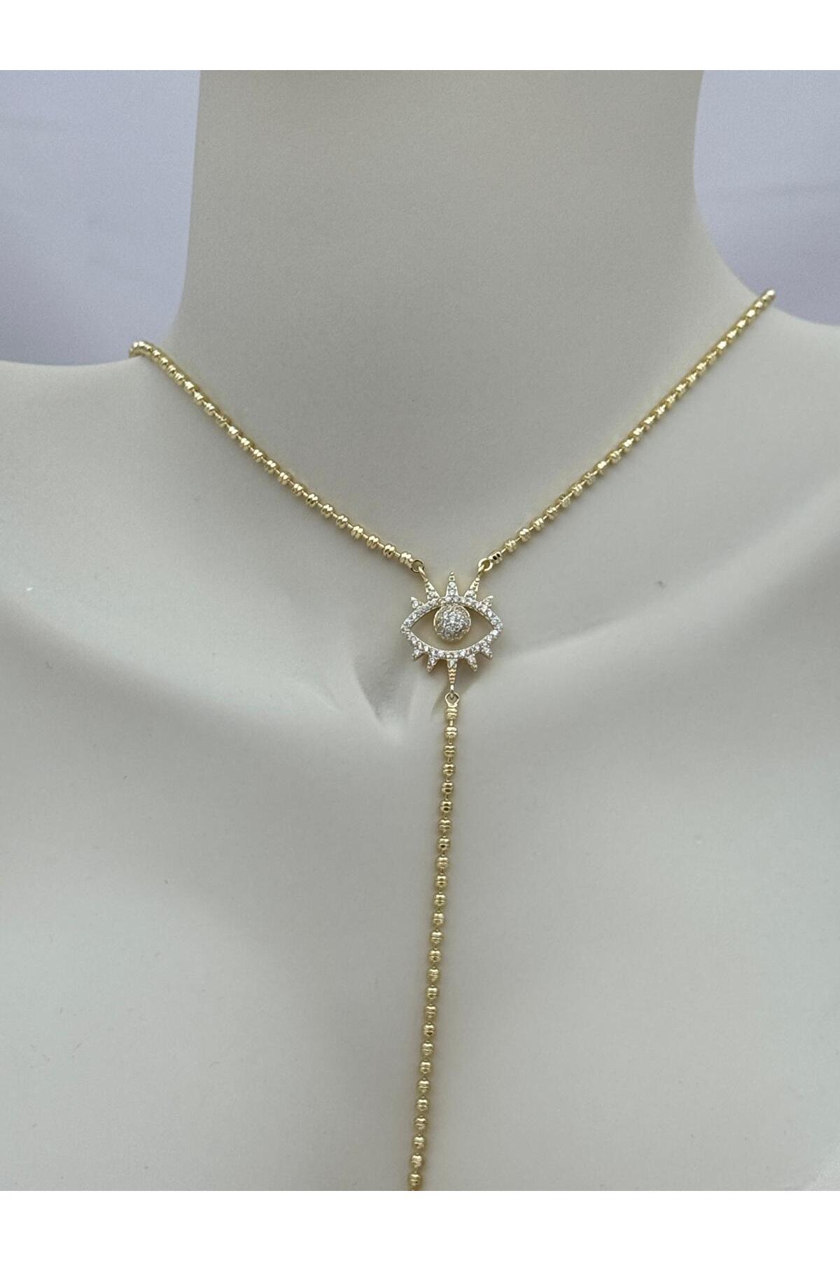 VIP Nazar Göz Figürlü Gold Renk Uzun Y Kolye
