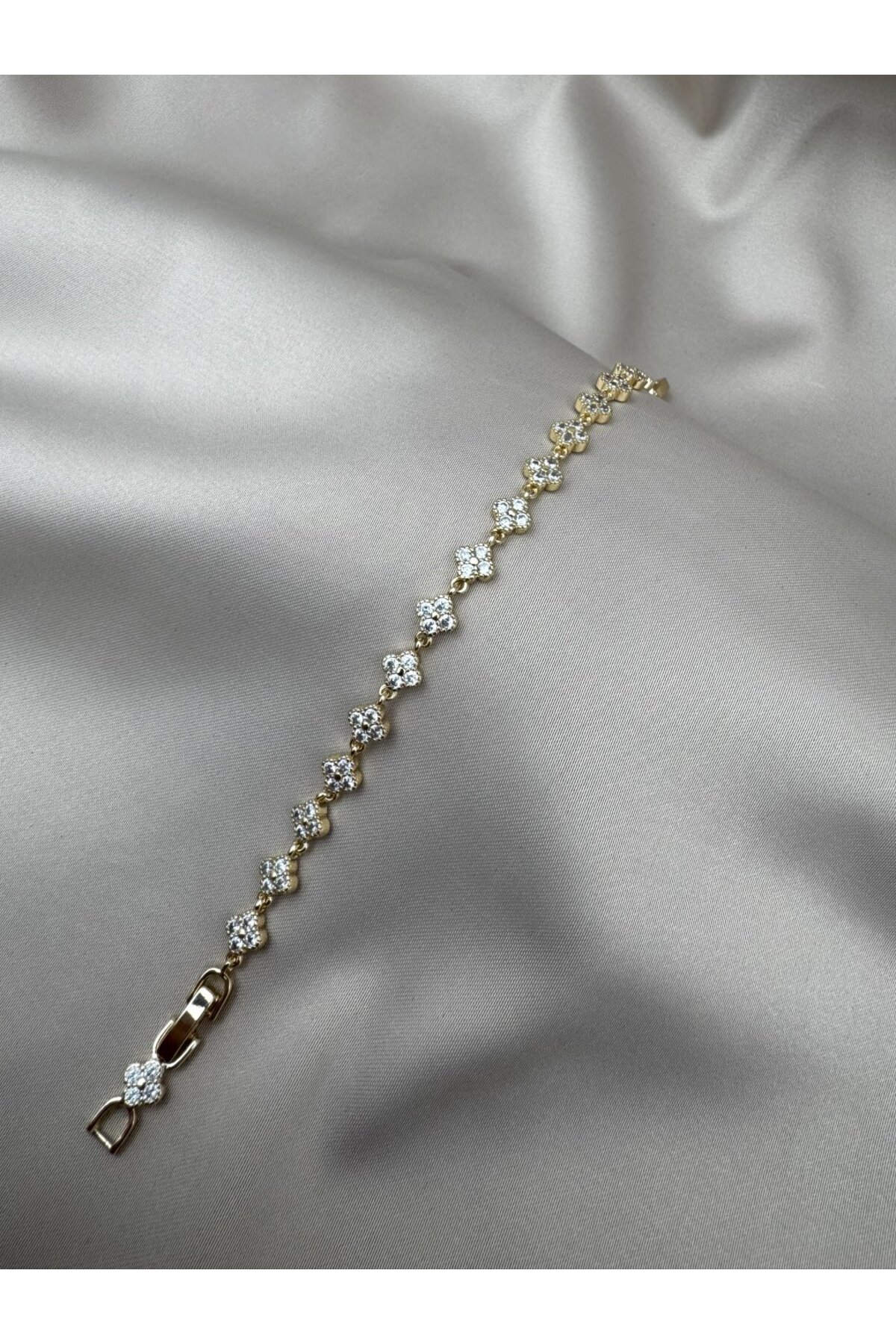 Çiçek Motifli Zirkon Taşlı 17+2CM Ayarlanabilir Gold Bileklik