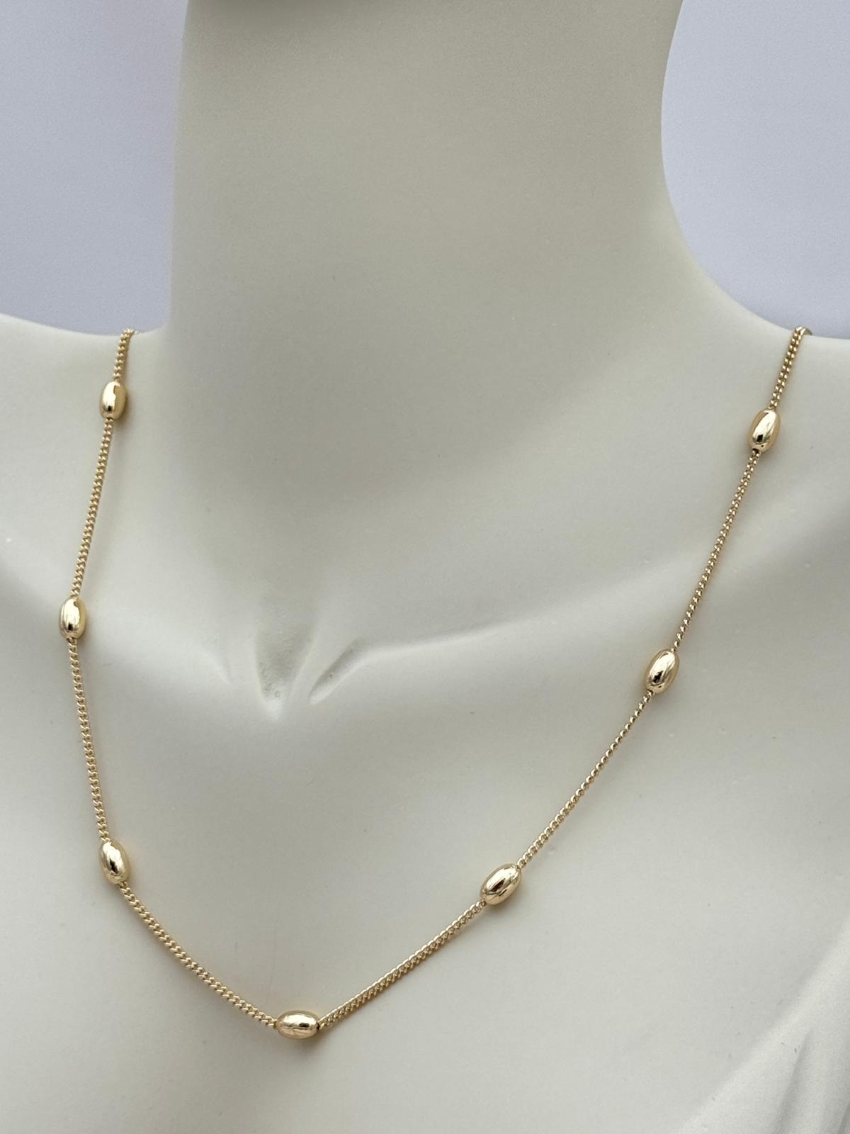 VIP Oval Boncuk Detaylı Gold Renk 60 cm Zincir Kolye