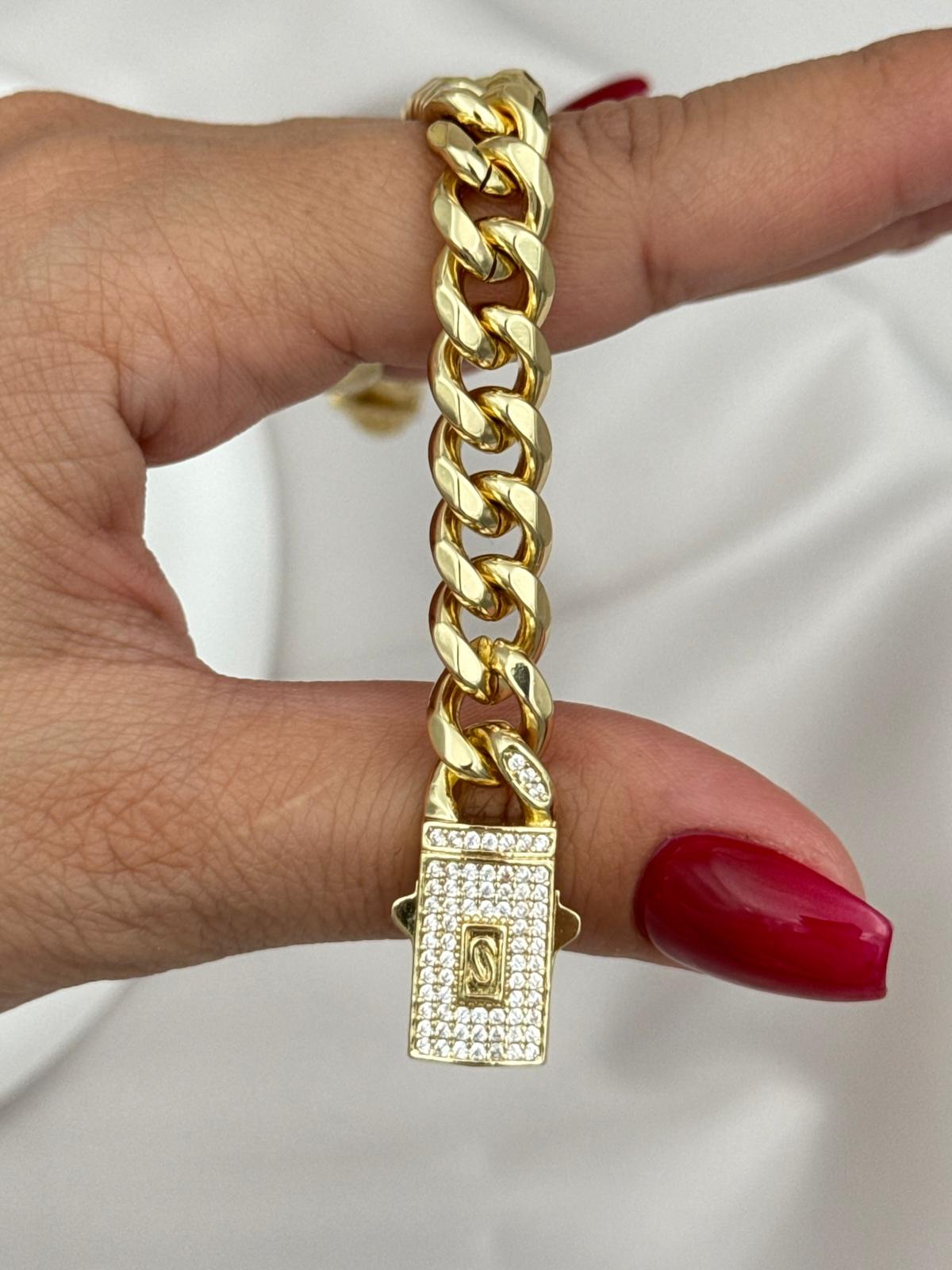 Gurmet Chain Gold Plated 17CM Zircon Stone Steel Bracelet