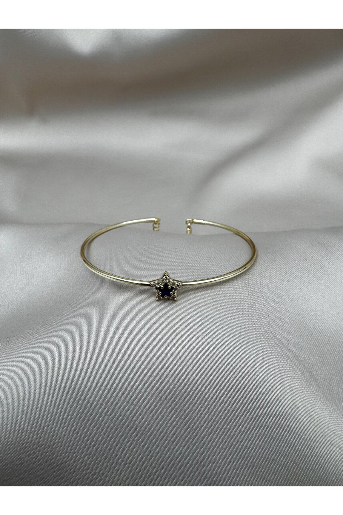 Lacivert Taşlı Yıldız Figürlü Ayarlanabilir Gold Bileklik