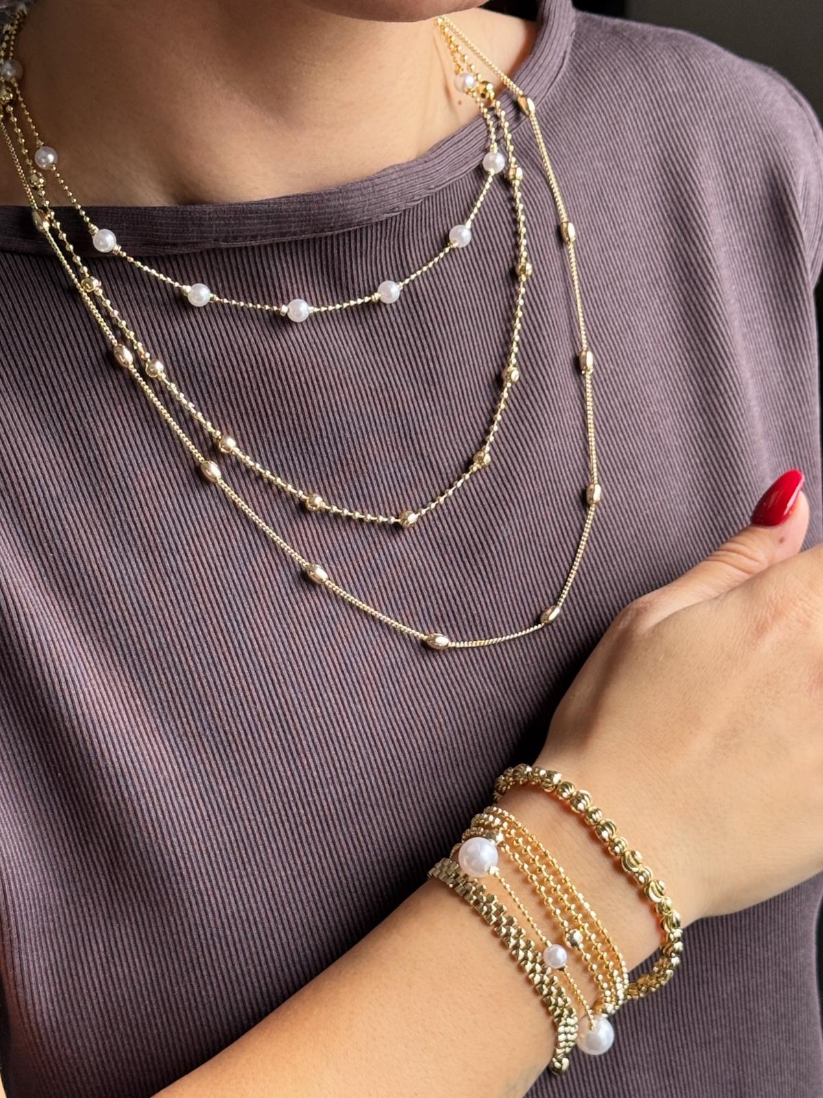 İnci Detaylı Çoklu Kolye & Bileklik Kombini