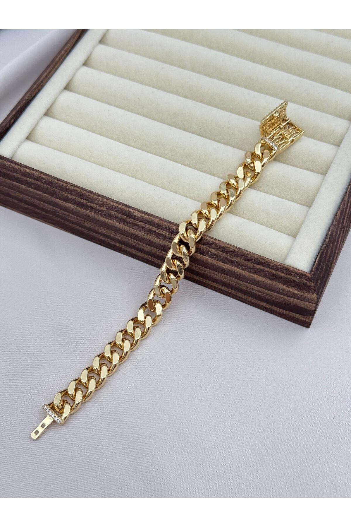 Xuping Kalın Gurmet Zincir Taşlı 18 cm Gold Bileklik