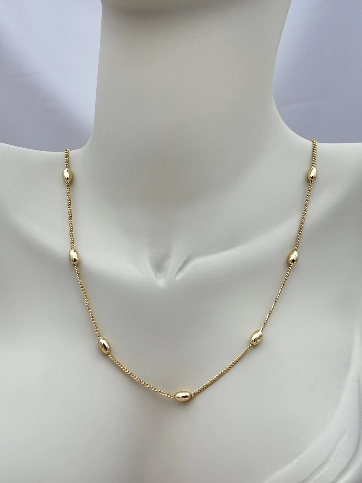 VIP Oval Boncuk Detaylı Gold Renk 60 cm Zincir Kolye