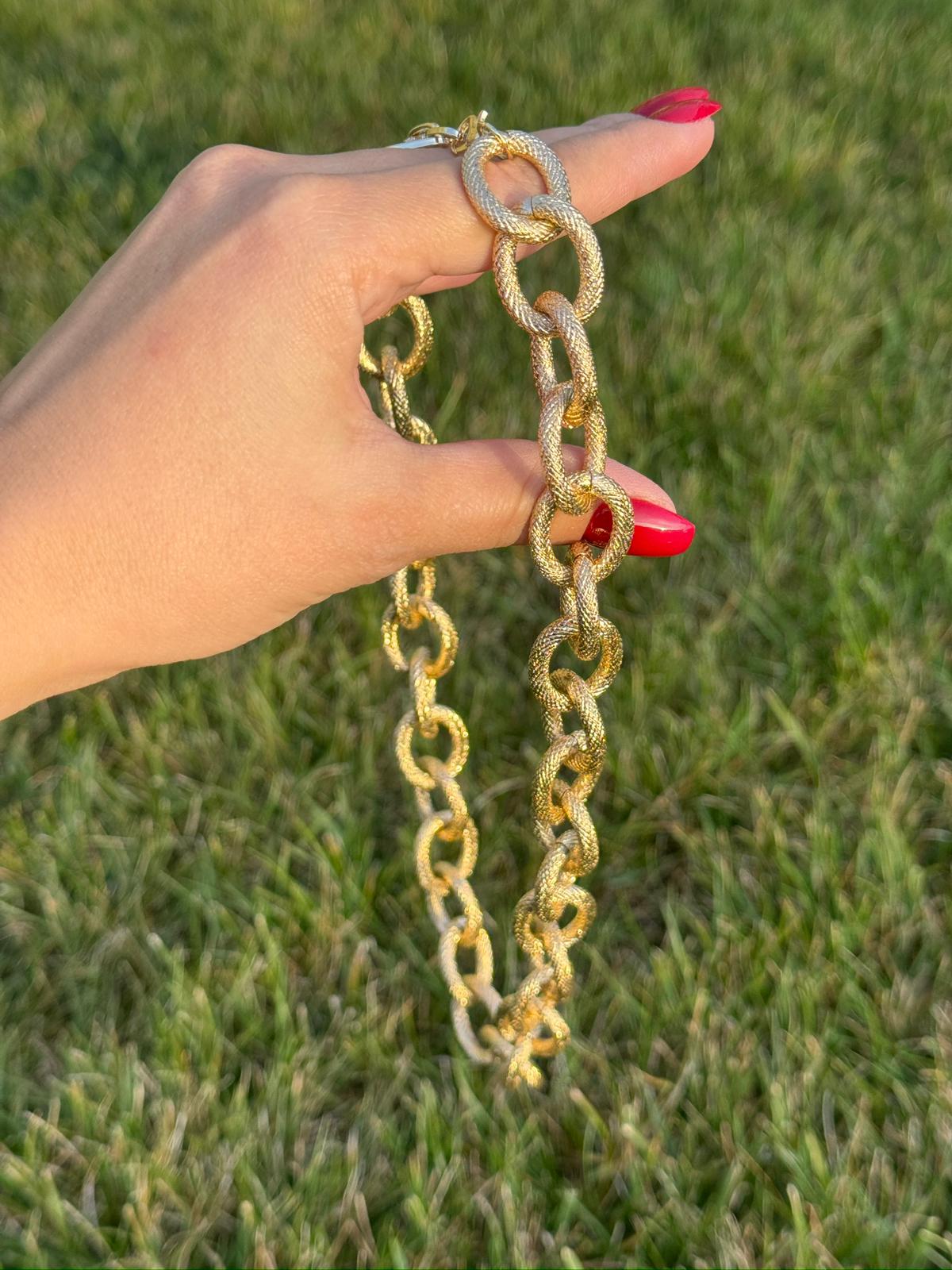 Gold Renk 55 cm Dokulu Büyük Halka Kolye