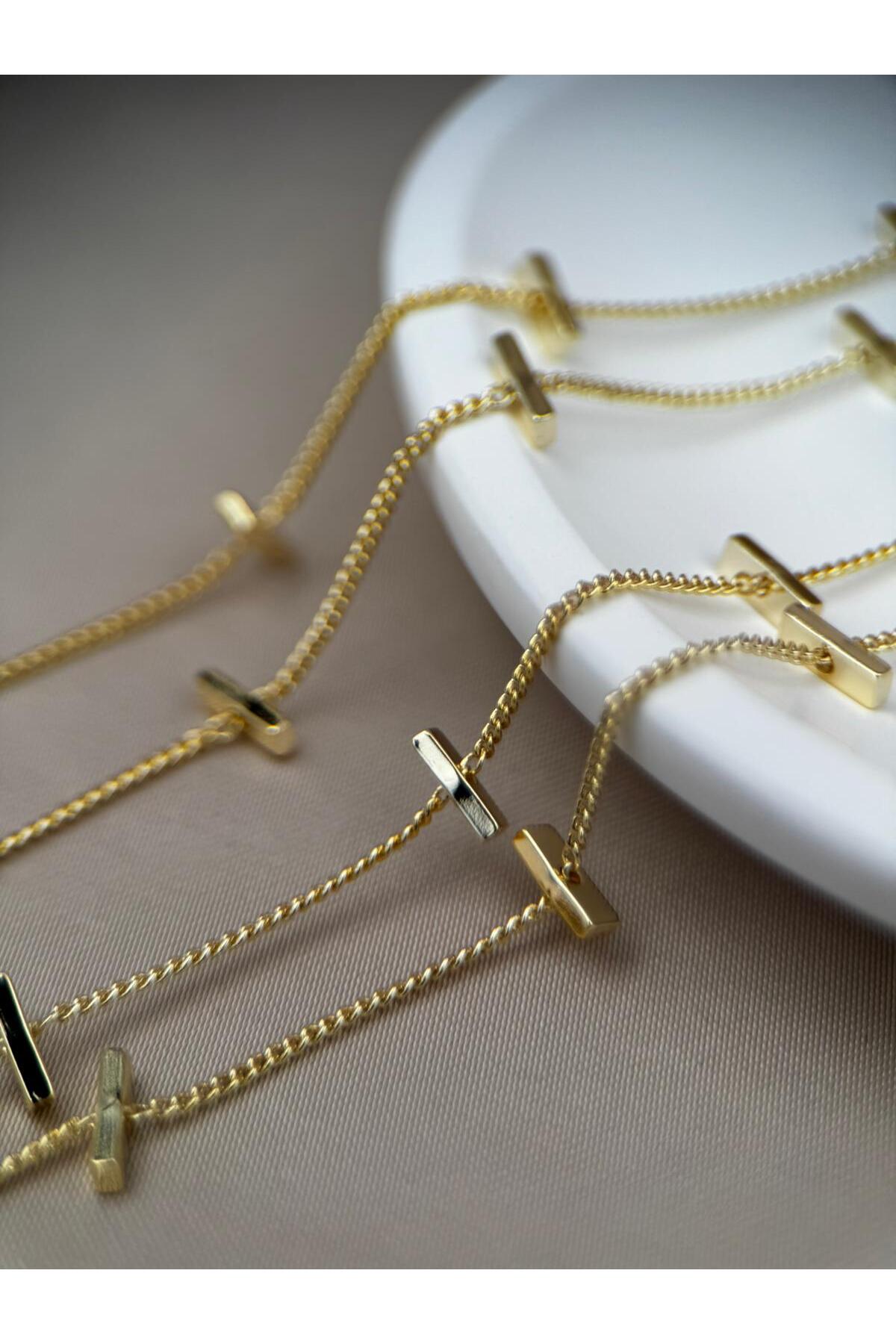 Çok Katlı Dikdörtgen Detaylı Ayarlanabilir Gold Zincir Kolye