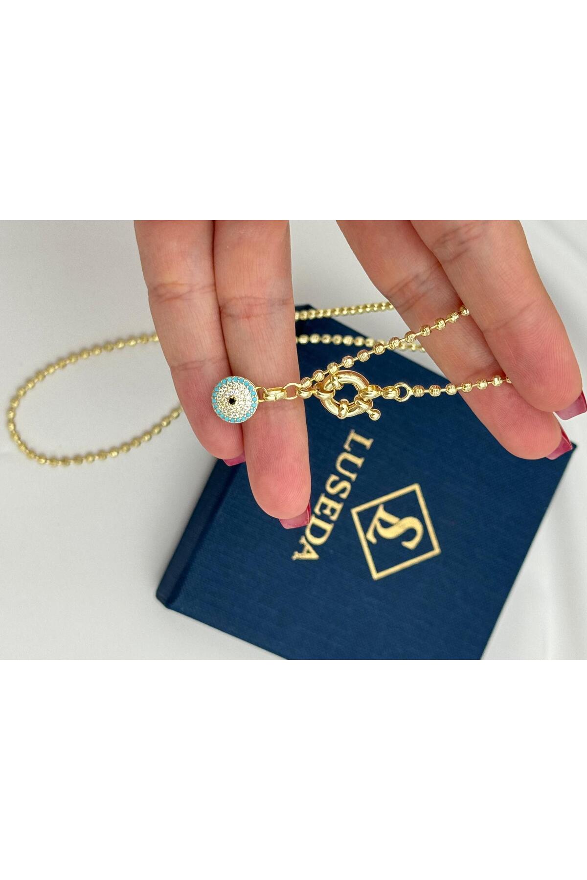 VIP Ön Tokalı Nazar Detaylı 50 cm Gold Kolye