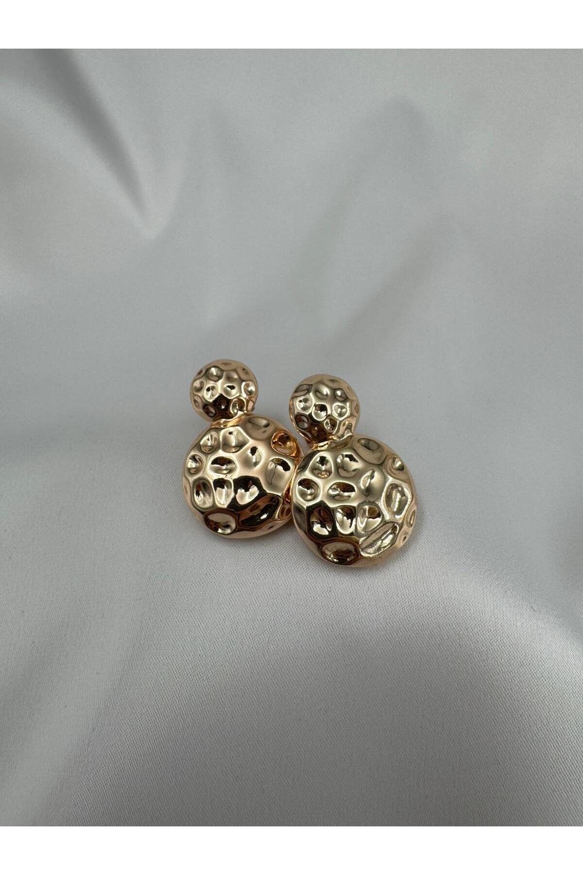 Dokulu Rose Gold VIP Yuvarlak Küpe