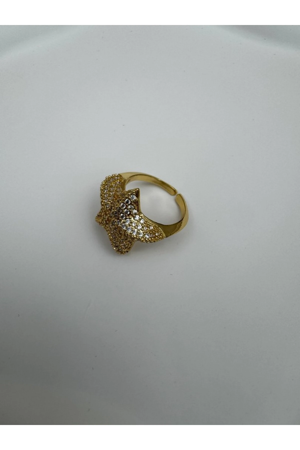 Gold Renk Kararmaz Yıldız Taşlı Kadın Yüzük