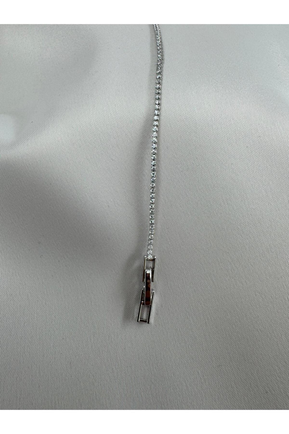 Zirkon Taşlı Gümüş Kararmaz 17+2CM Ayarlanabilir VIP Tenis Bileklik