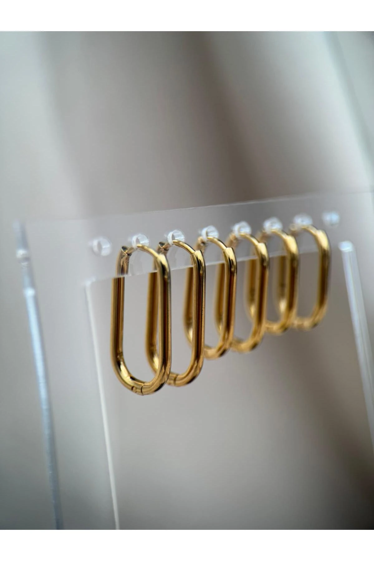 3 Çift Gold Renk Minimal Halka Kararmaz Çelik Küpe