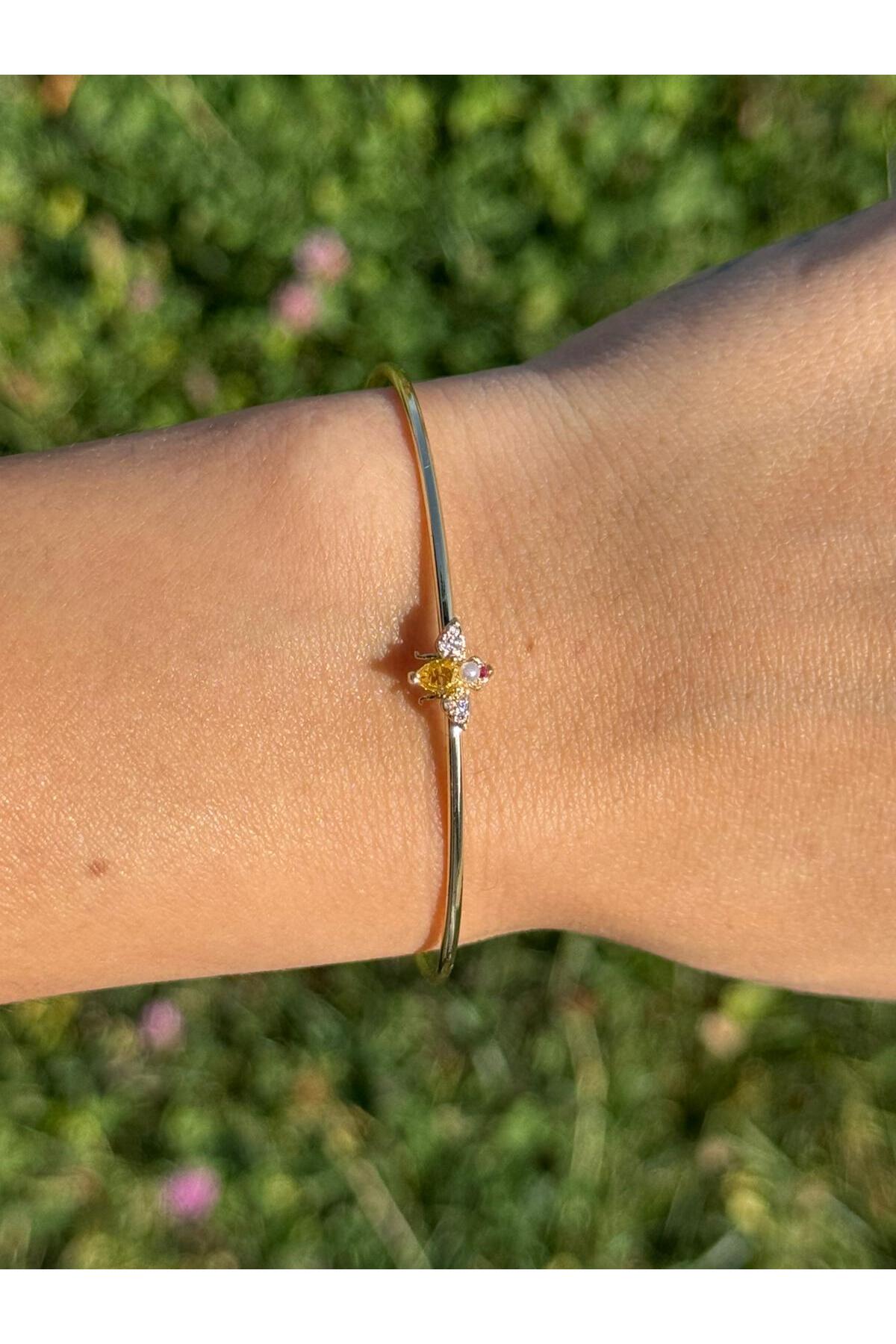 Zirkon Taşlı Arı Figürlü İnce Ayarlanabilir Bileklik