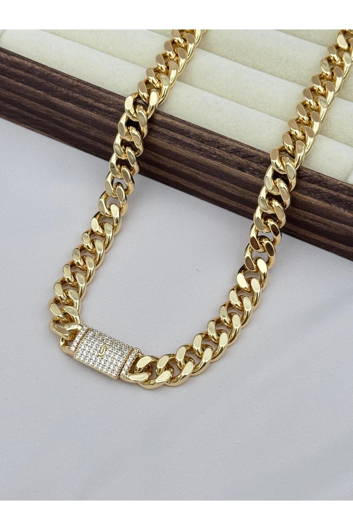 Xuping Kalın Gurmet Zincir Taş Detaylı 45 cm Gold Renk Kolye