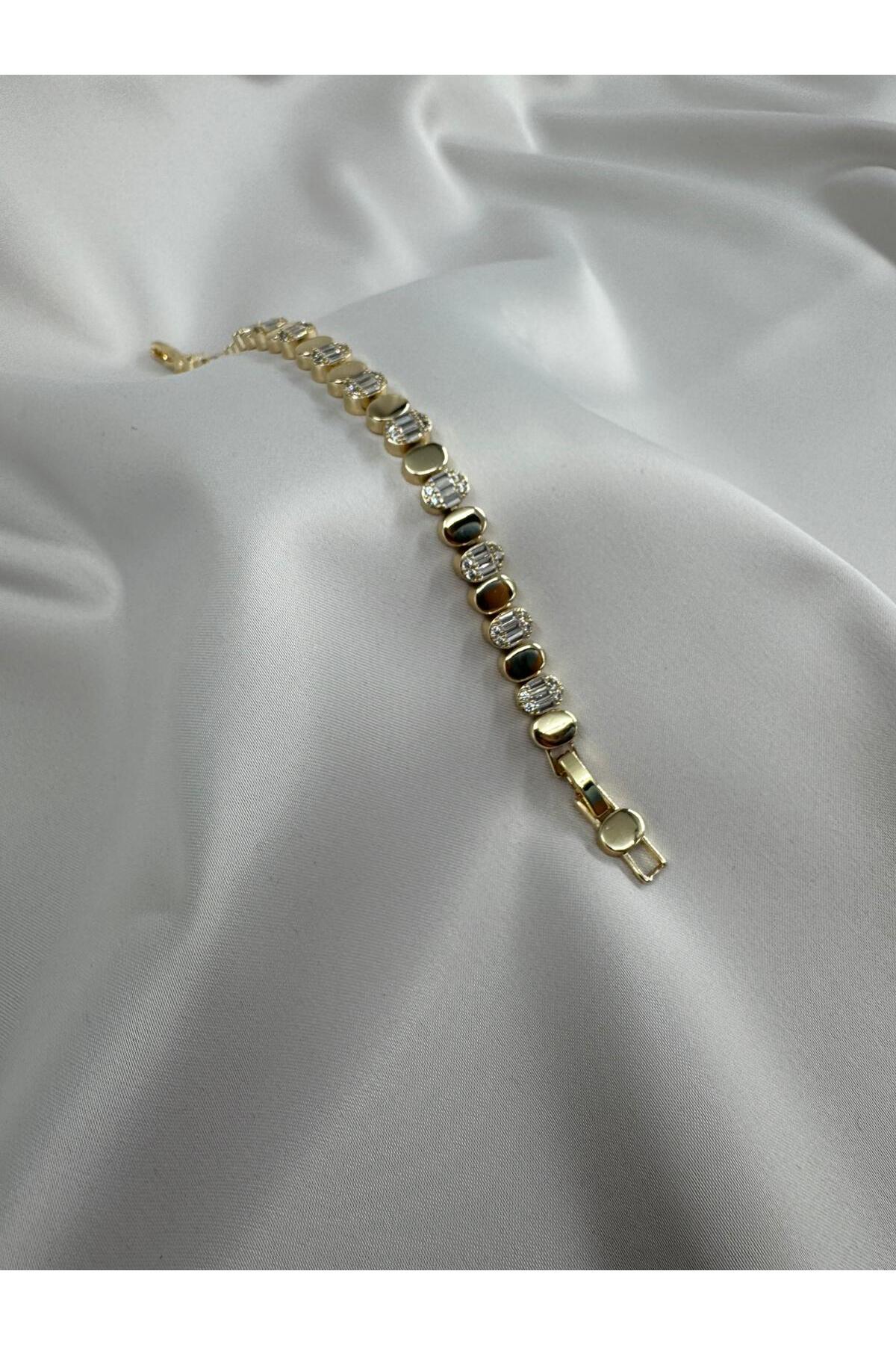 Baget Taşlı 17+2CM Ayarlanabilir Gold VIP Link Bileklik