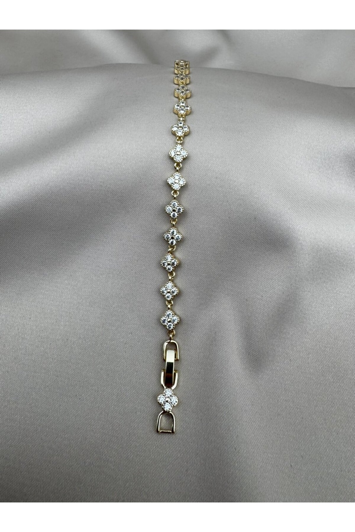 Çiçek Motifli Zirkon Taşlı 17+2CM Ayarlanabilir Gold Bileklik