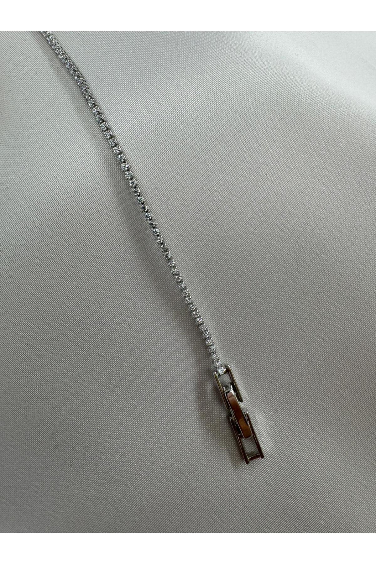 Zirkon Taşlı Gümüş Kararmaz 17+2CM Ayarlanabilir VIP Tenis Bileklik