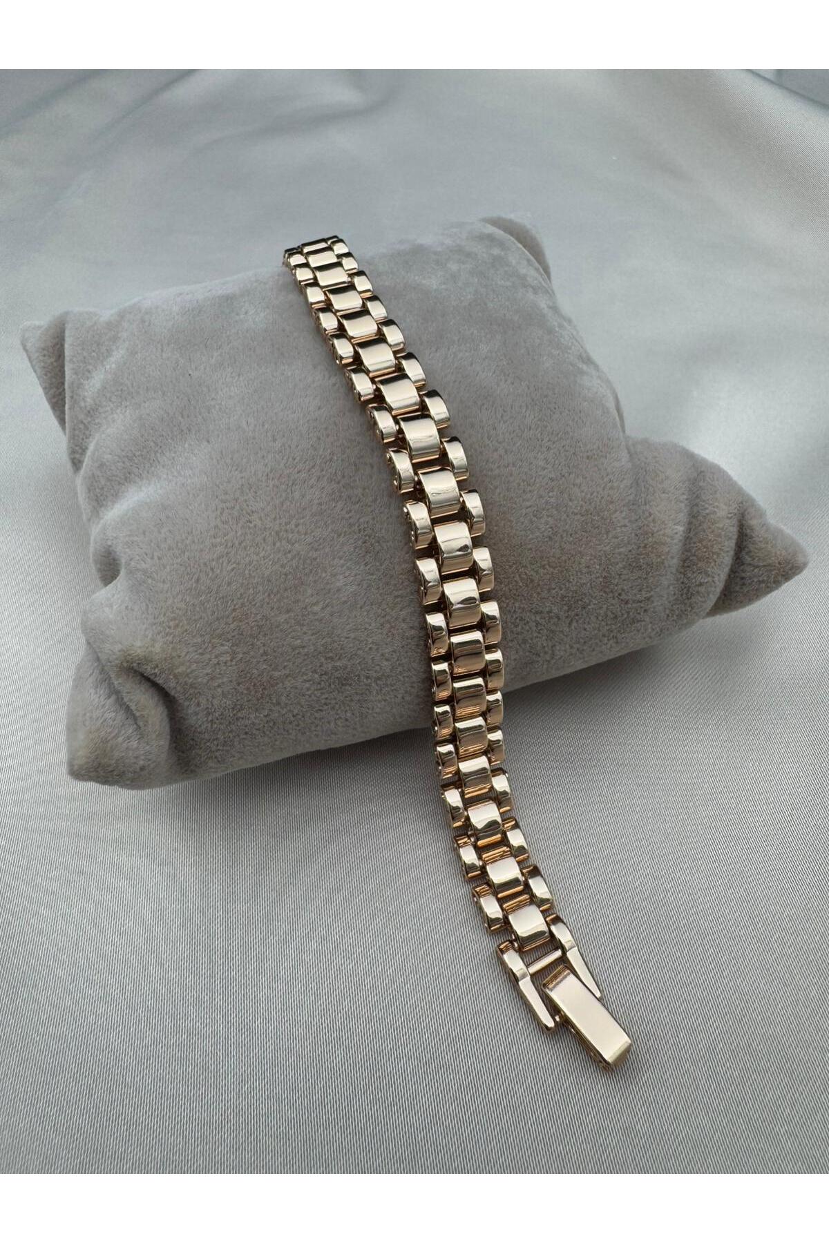 Dickes, verstellbares Stahlarmband in Roségold, 17+2 cm.