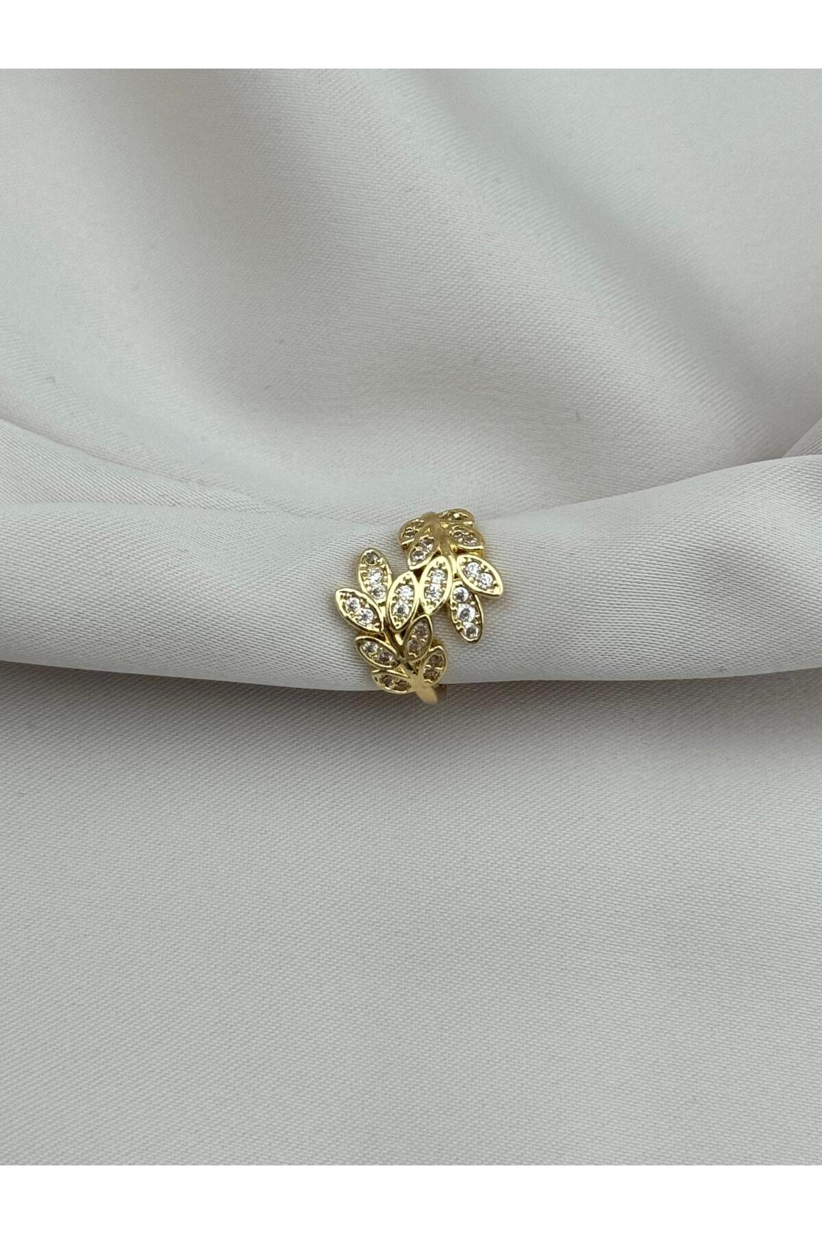 Gold Renk Yaprak Form Zirkon Taşlı Ayarlanabilir Earcuff Kıkırdak Küpe