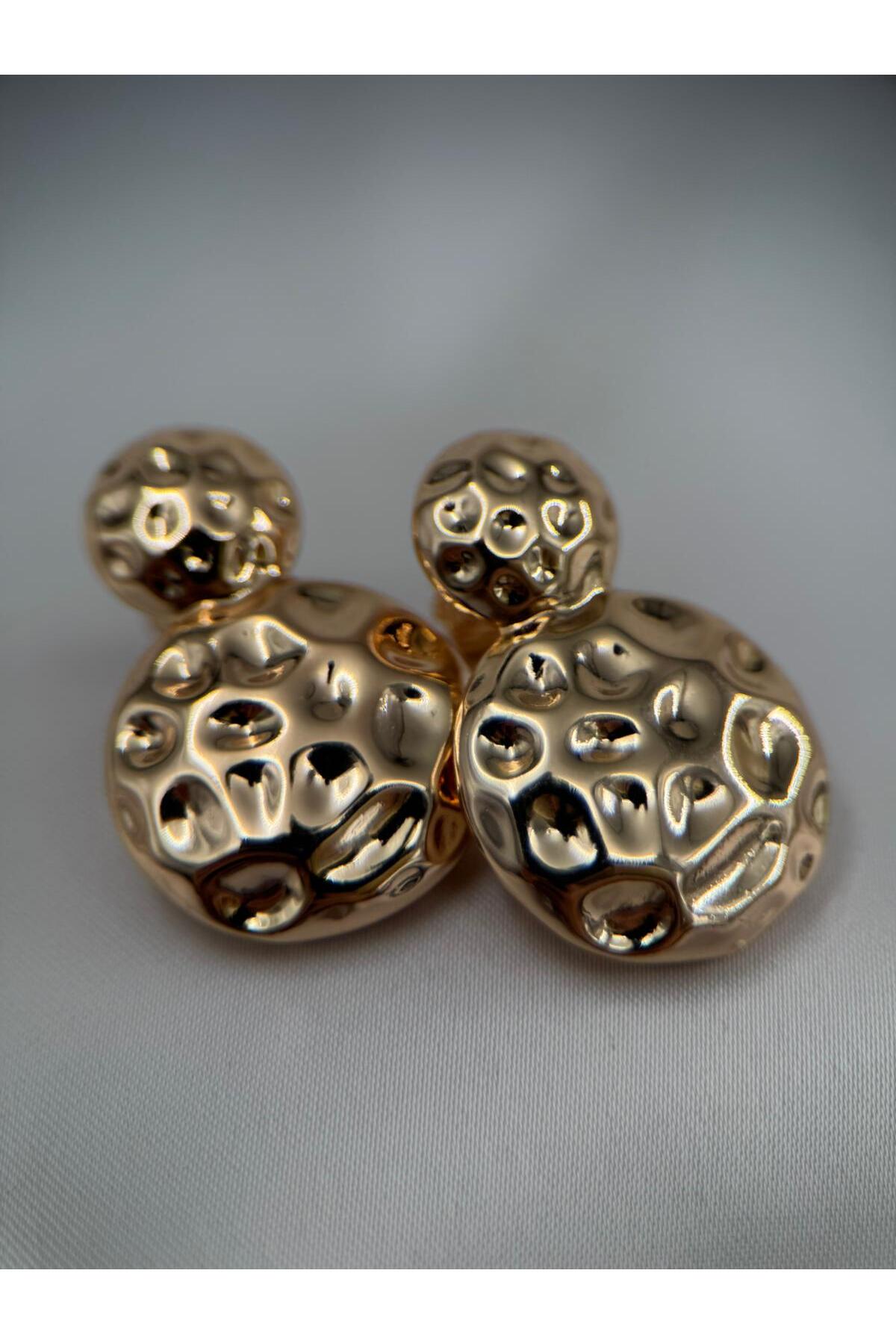 Dokulu Rose Gold VIP Yuvarlak Küpe