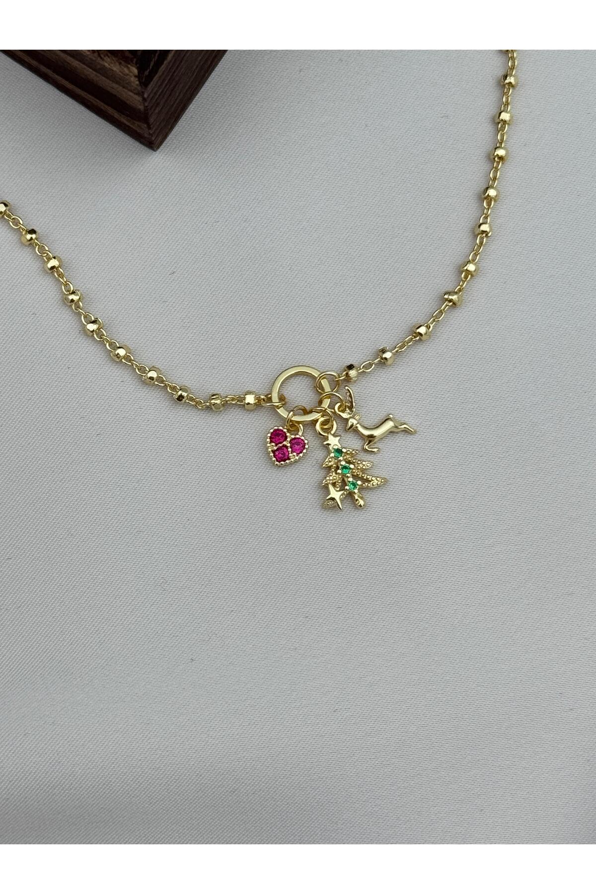 VIP Yılbaşı Figürlü Charm 16+4 cm Ayarlanabilir Gold Bileklik