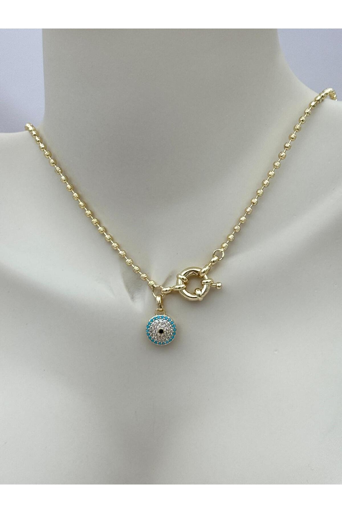 VIP Ön Tokalı Nazar Detaylı 50 cm Gold Kolye