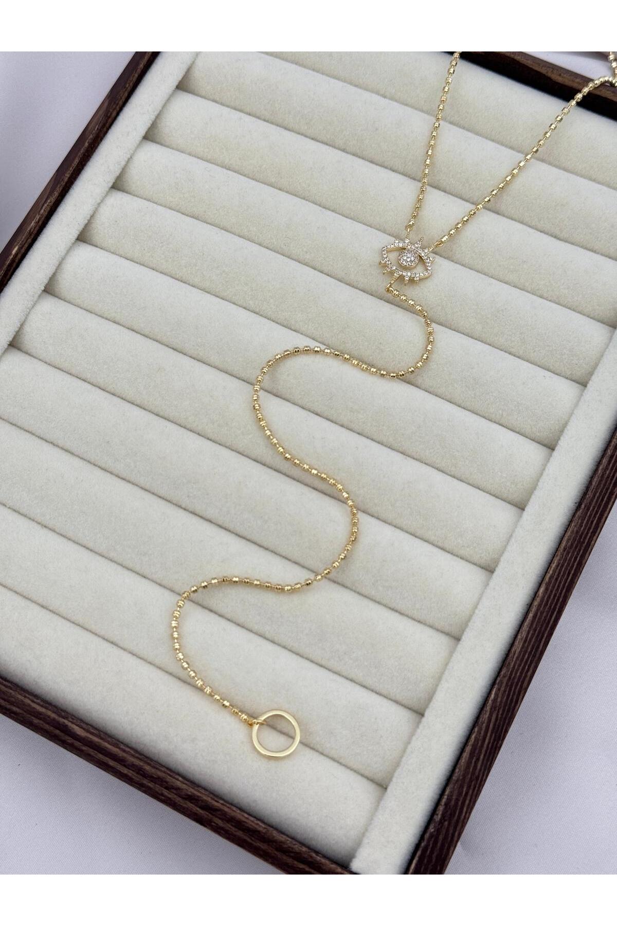 VIP Nazar Göz Figürlü Gold Renk Uzun Y Kolye