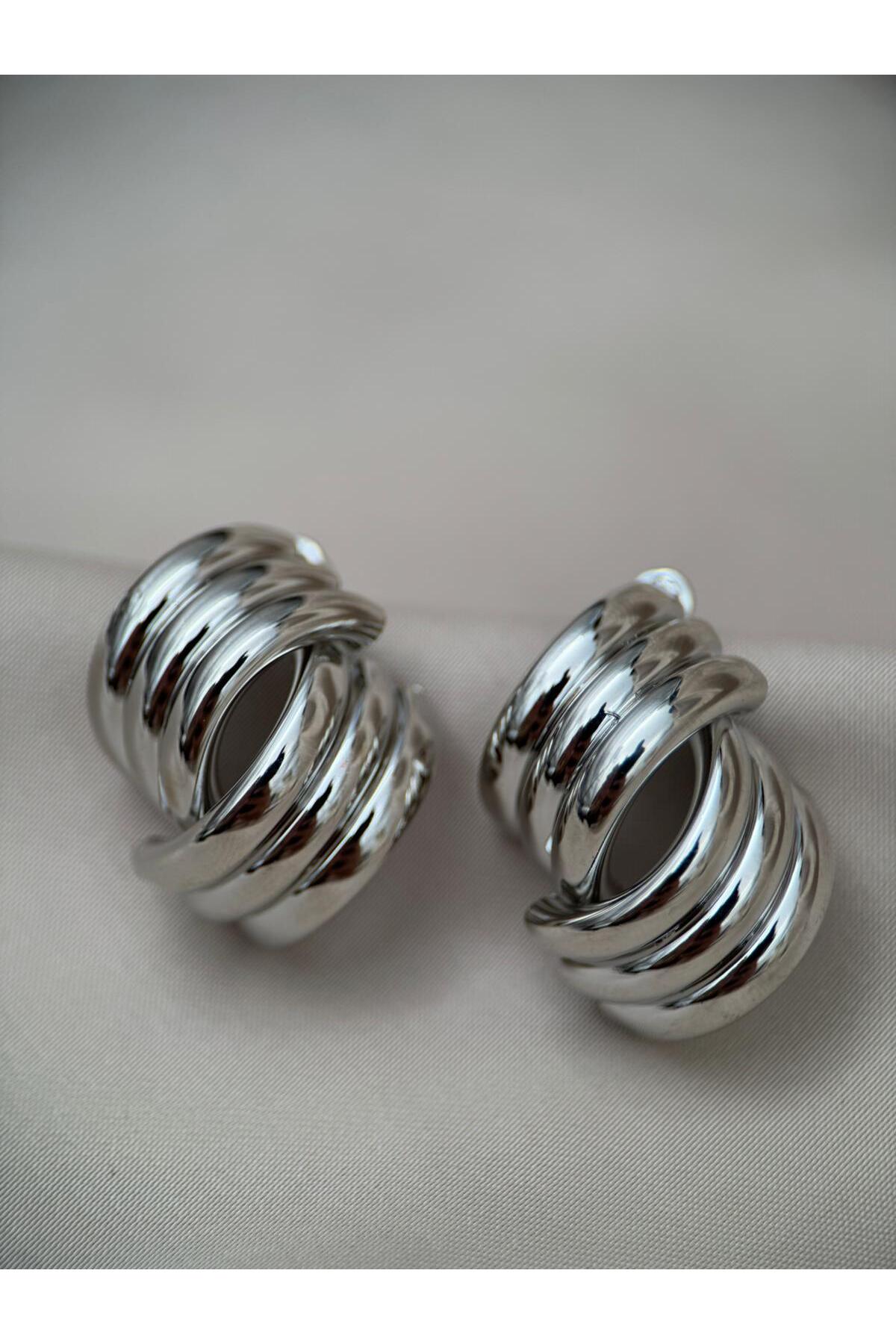 Gold Renk Bombeli Sarmal Küpe - gümüş