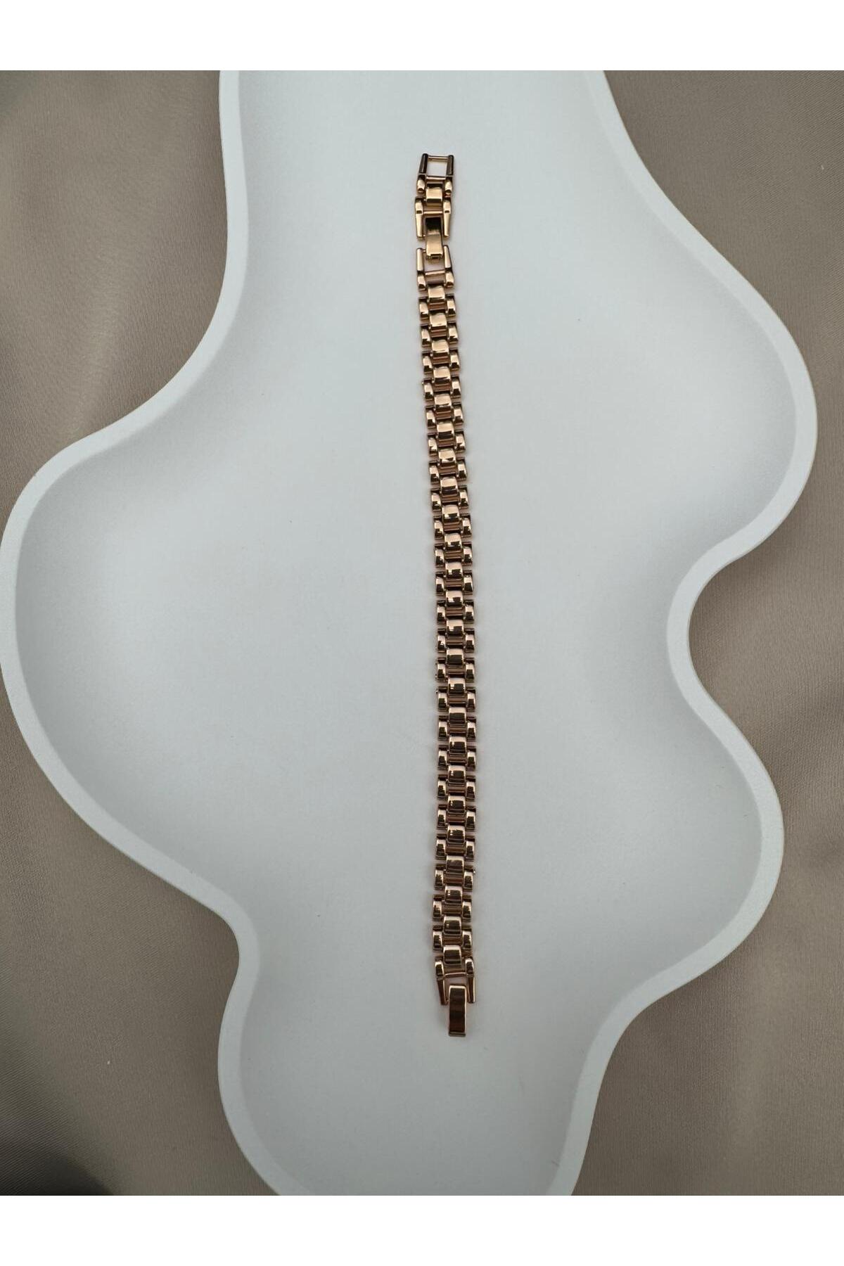 Dickes, verstellbares Stahlarmband in Roségold, 17+2 cm.