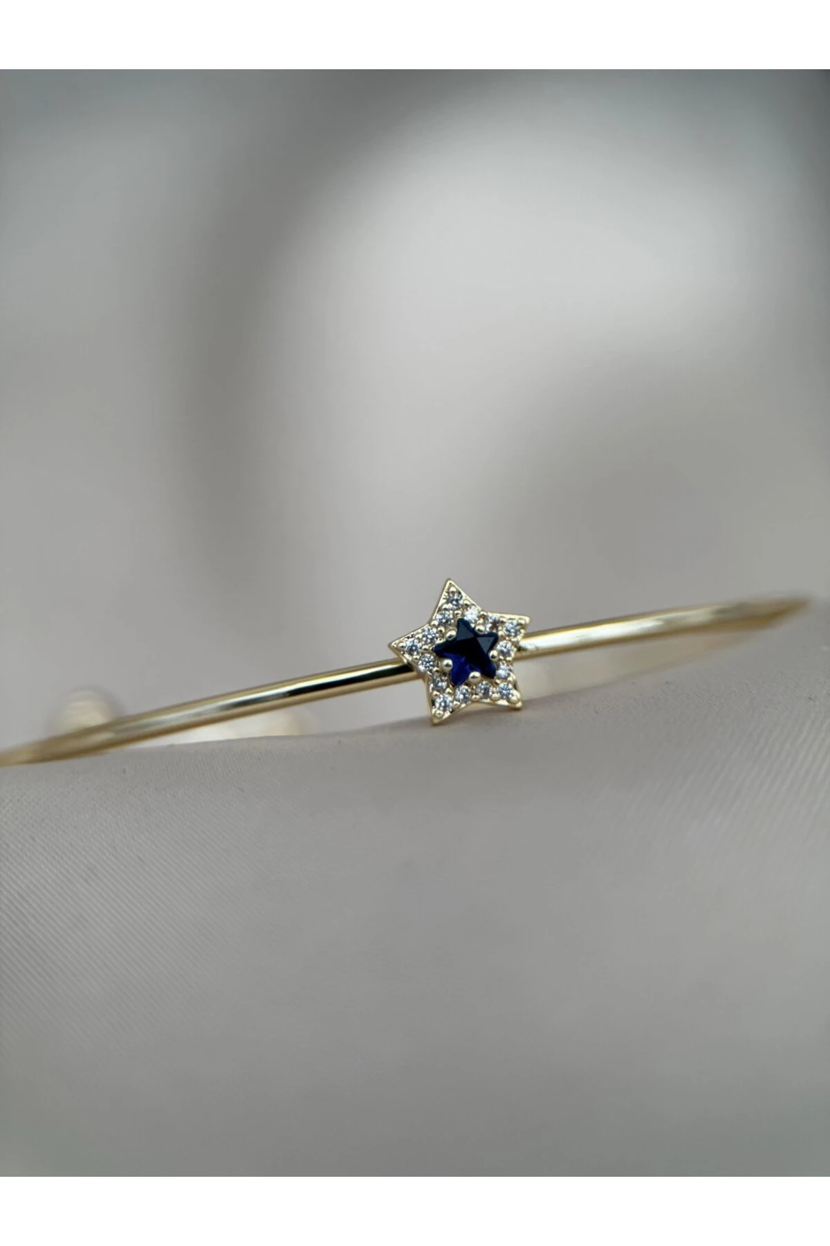 Lacivert Taşlı Yıldız Figürlü Ayarlanabilir Gold Bileklik