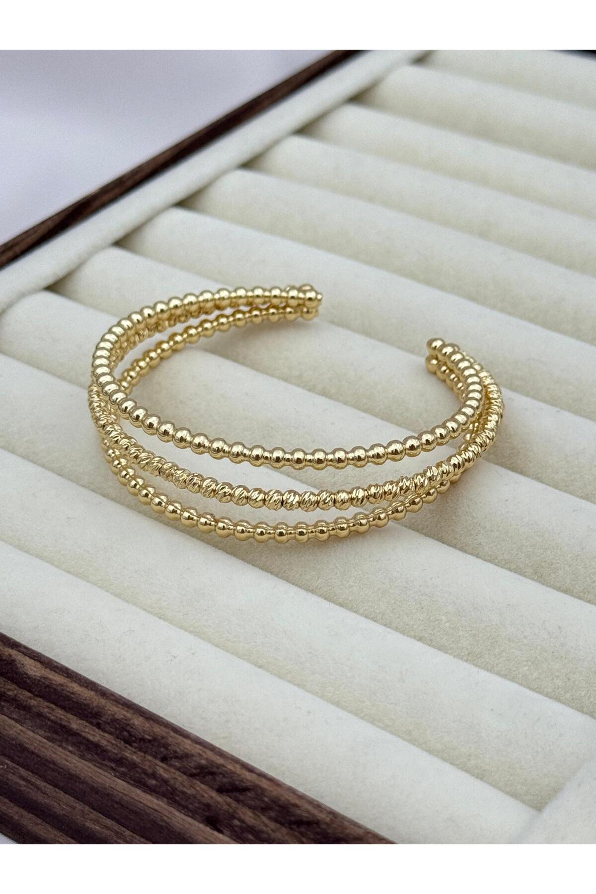 VIP Üç Sıra Dorika Top Detaylı Ayarlanabilir Kelepçe Bileklik