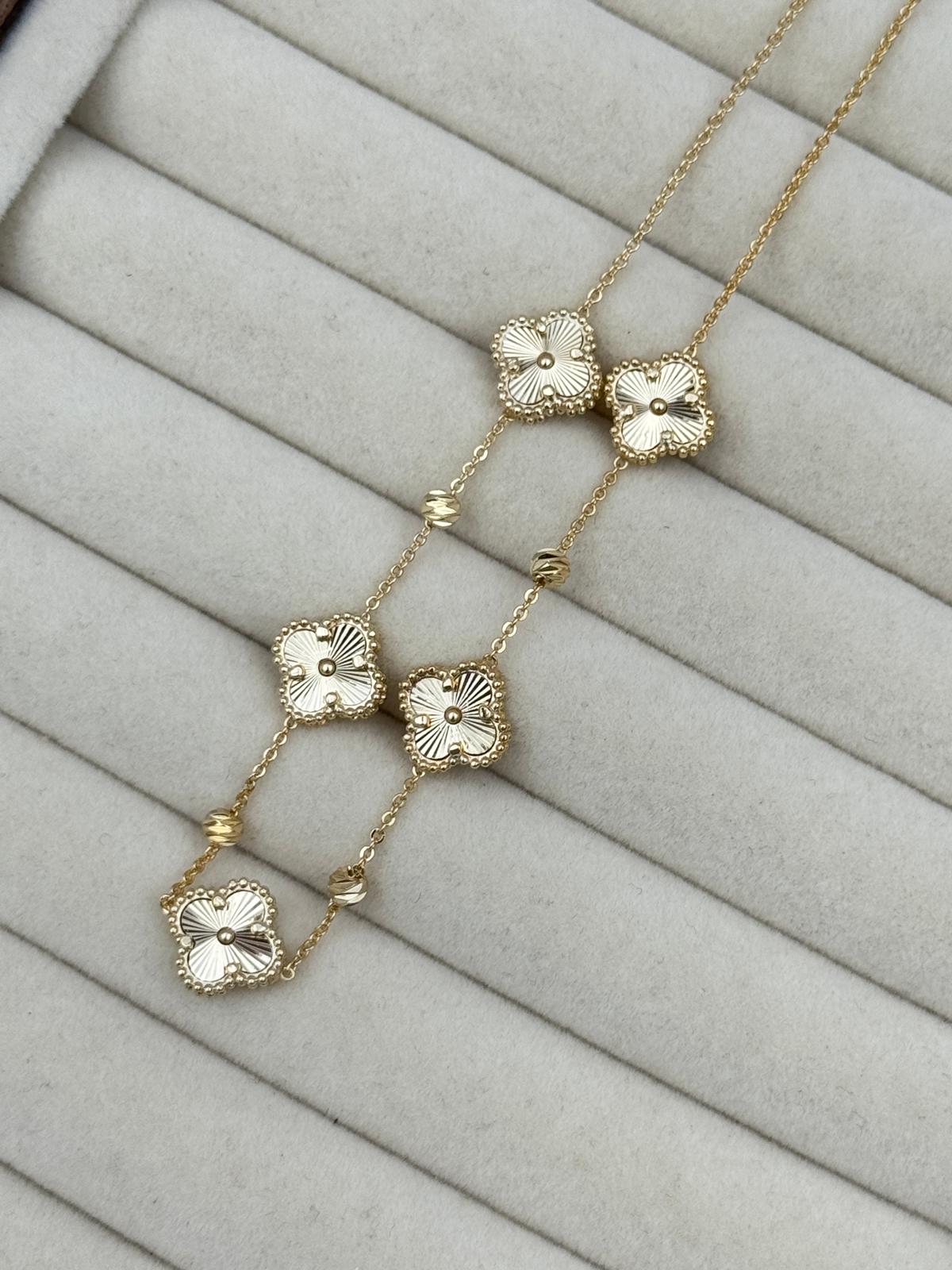 Gold Dört Yapraklı Yonca Figürlü 45+5 cm Ayarlanabilir Zarif Kolye